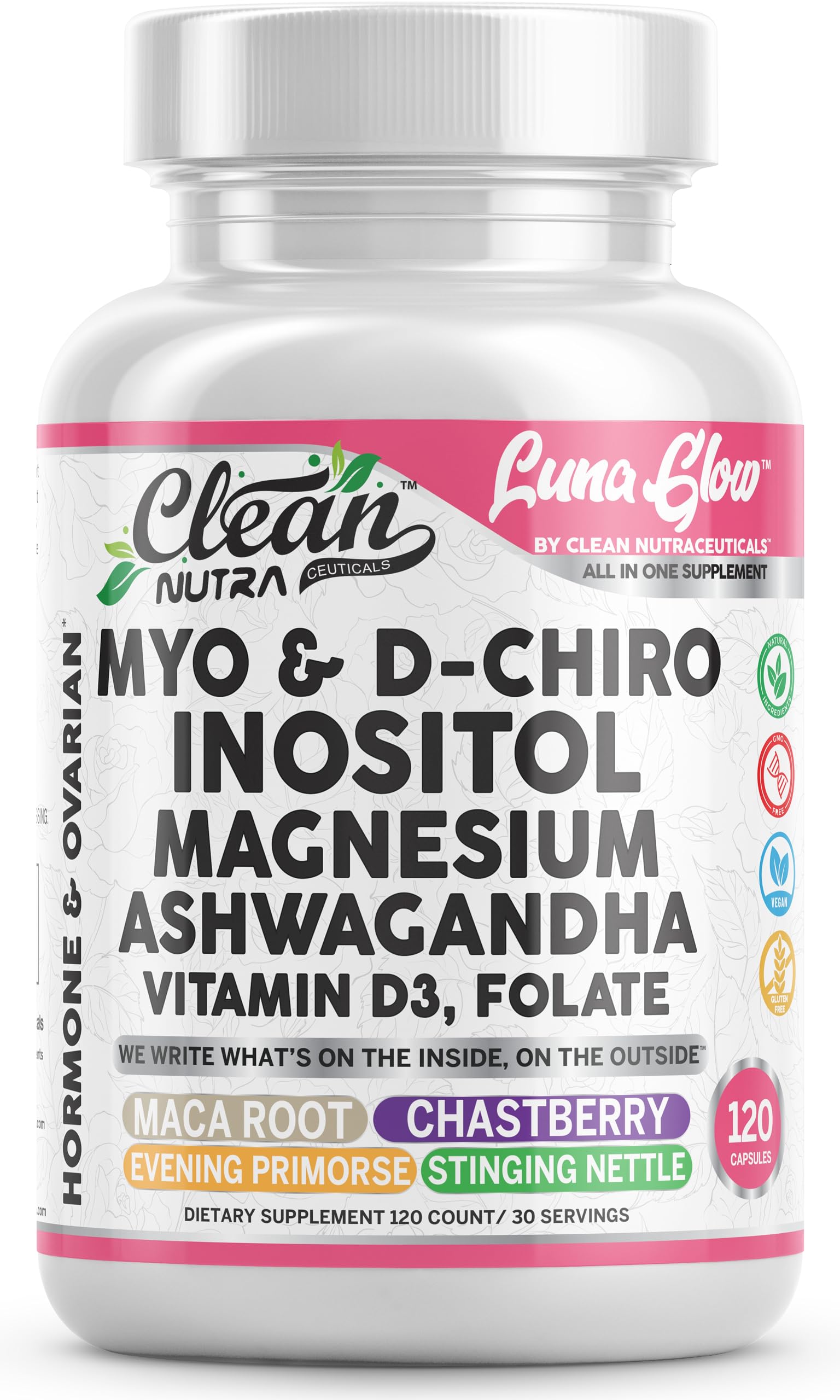 Clean Nutraceuticals Luna Glow bottle front for daily hormone support.
