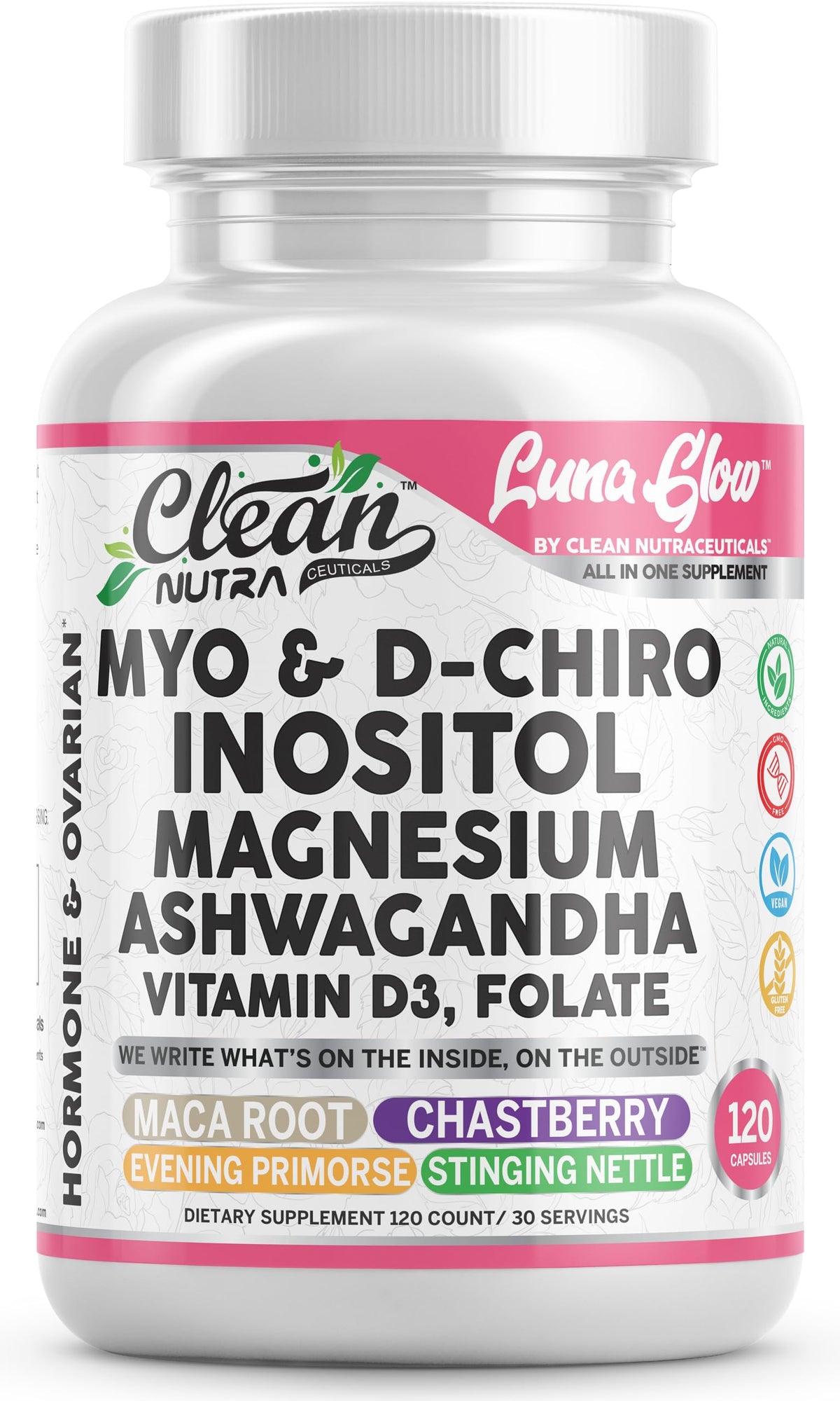 Clean Nutraceuticals Luna Glow bottle front for daily hormone support.