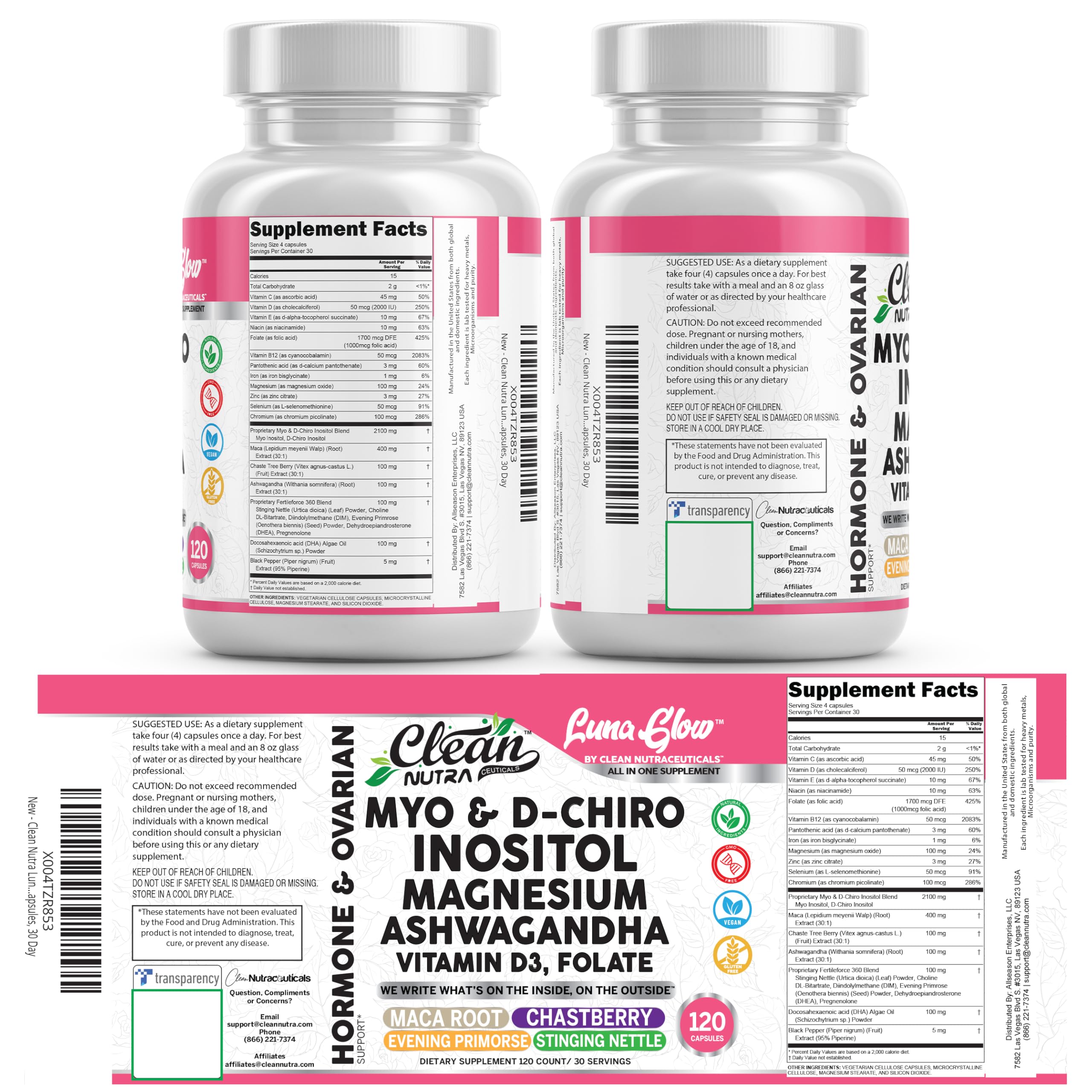 Chasteberry and evening primrose notes on Luna Glow packaging.