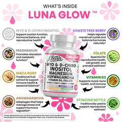 Ingredient panel on Luna Glow showing magnesium, zinc, and botanicals.