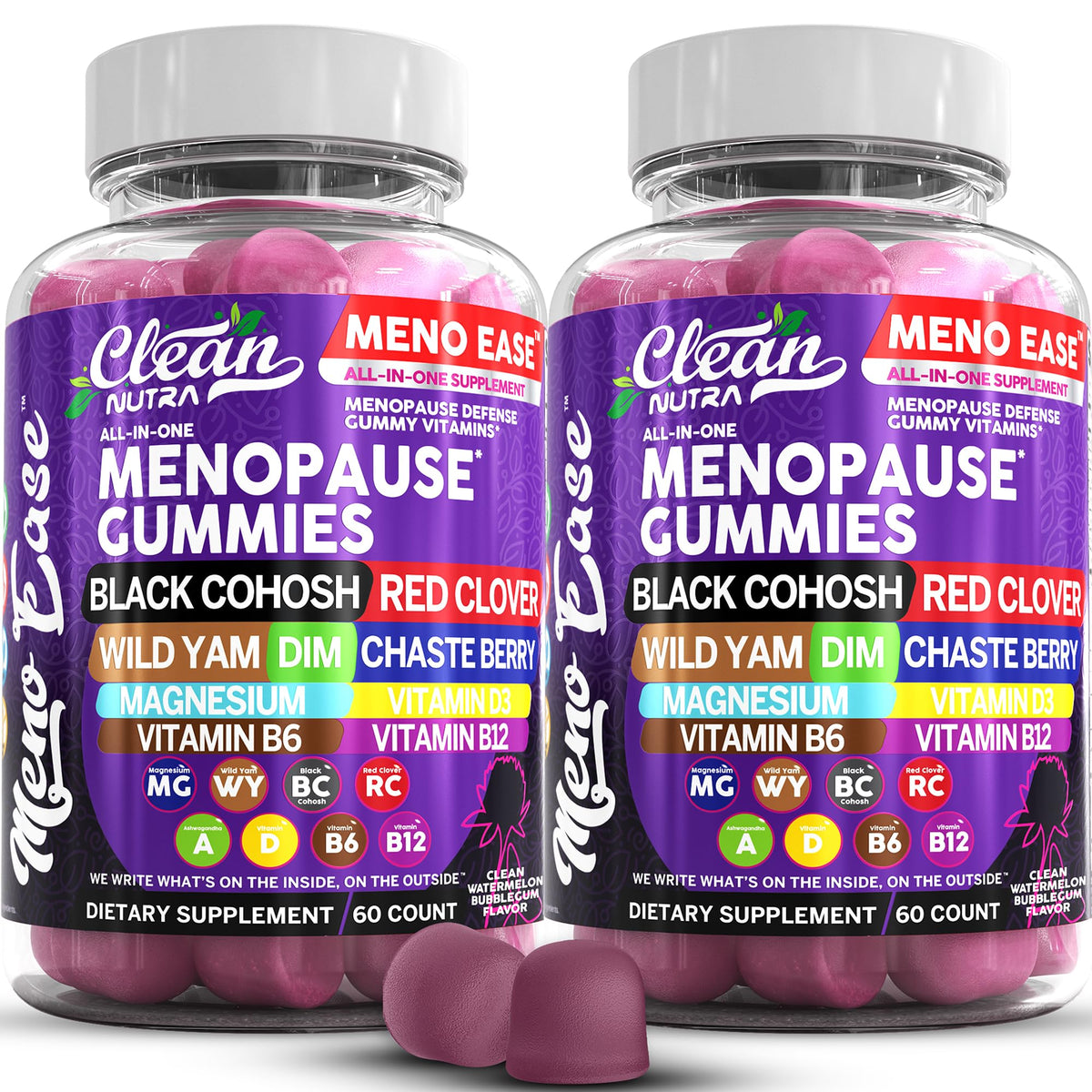 Clean Nutraceuticals menopause gummies bottle on a clean surface highlighting daily balance.