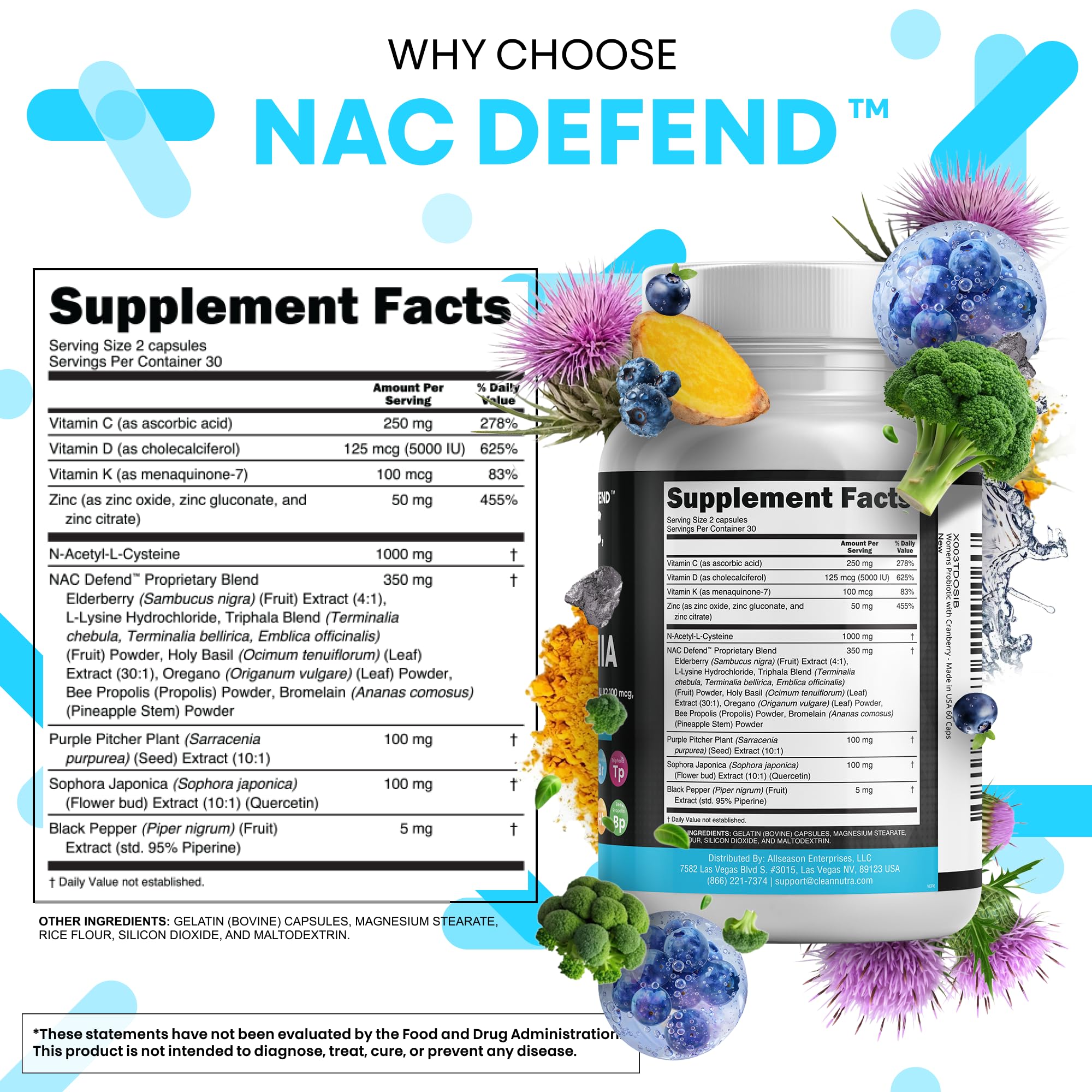 Two-capsule daily dosage cue from Clean Nutraceuticals NAC Defend.