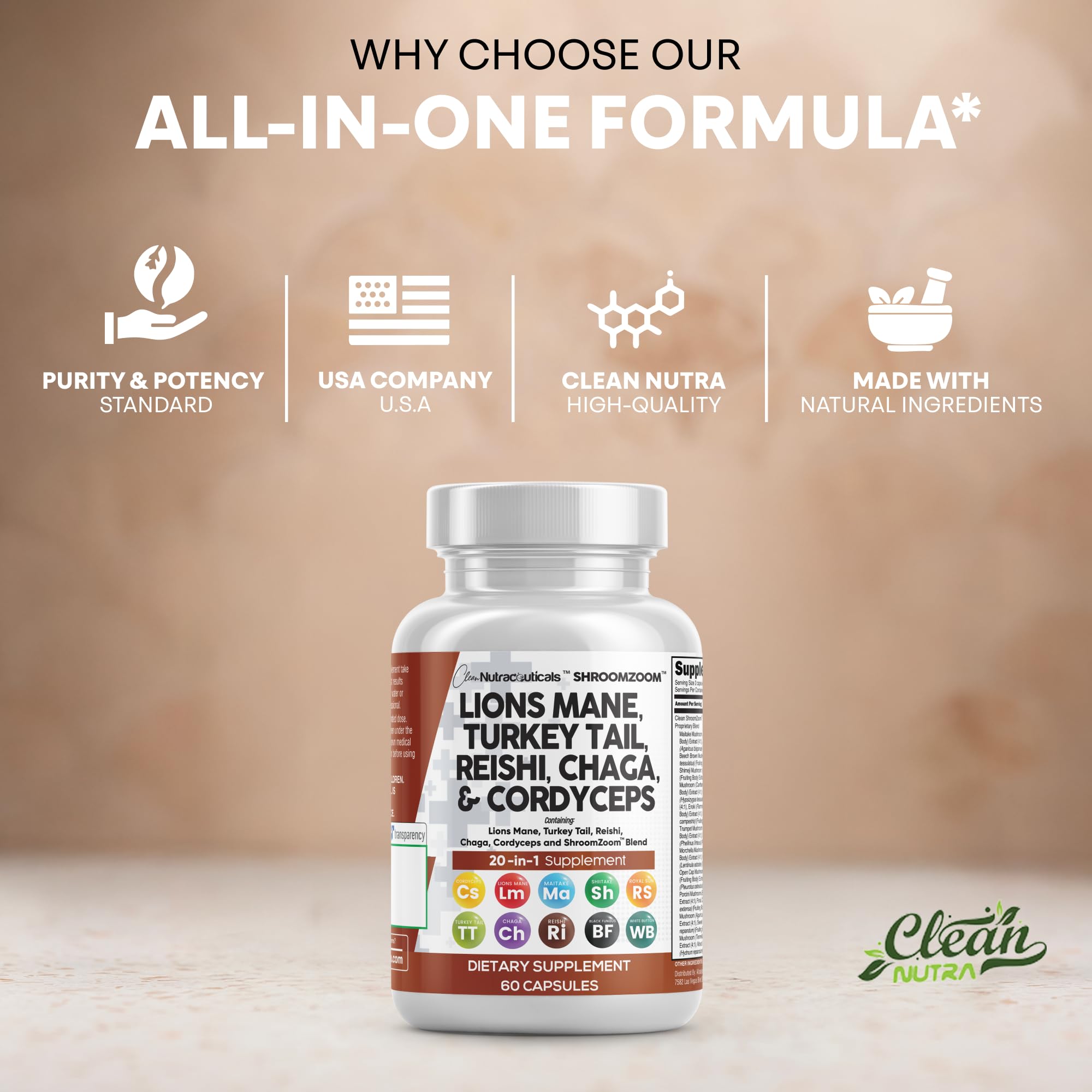 Clean Nutraceuticals oyster-porcini-enoki collection highlights versatile daily mushrooms.