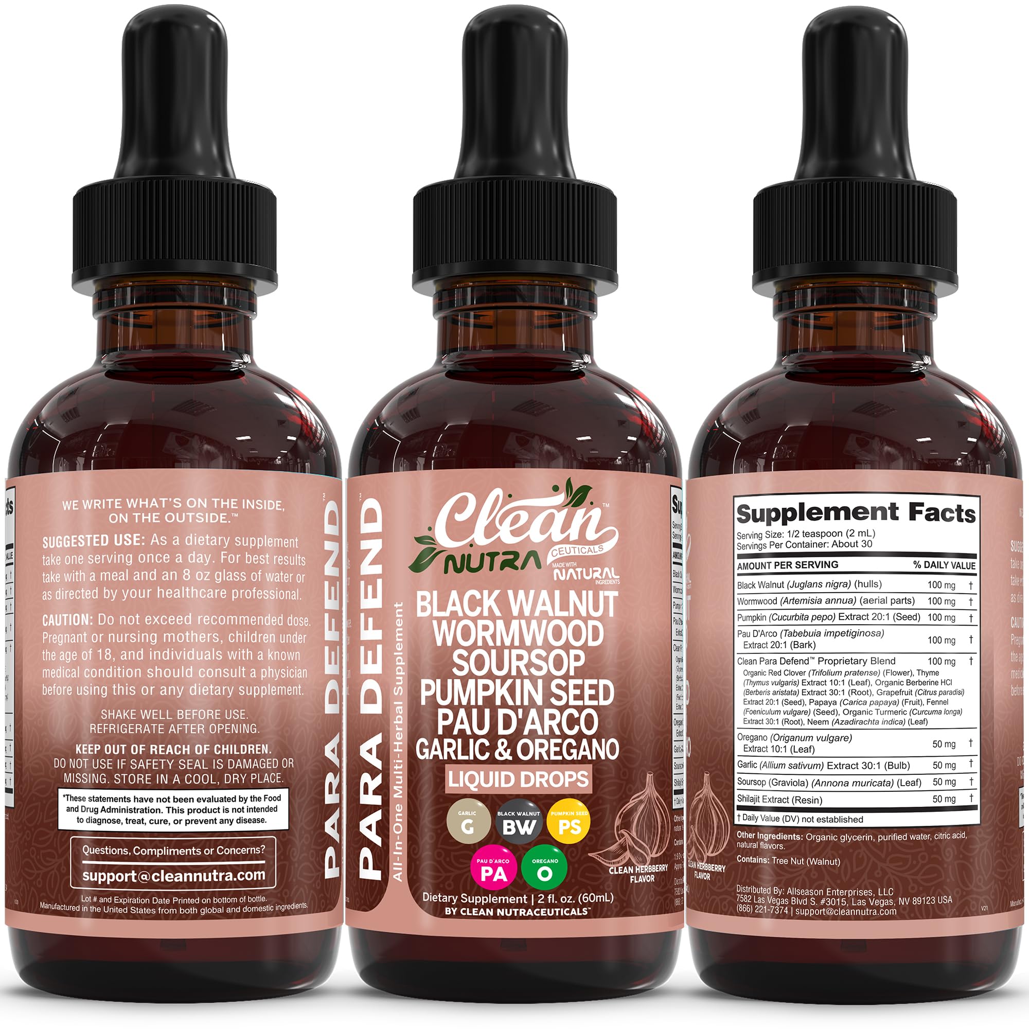Clean Nutraceuticals Para Defend bottle showing immune and gut health focus