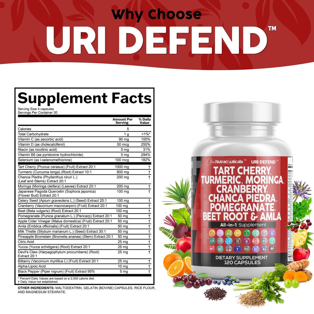 Clean Nutraceuticals Pomegranate Cranberry Extract capsules in bottle for daily wellness