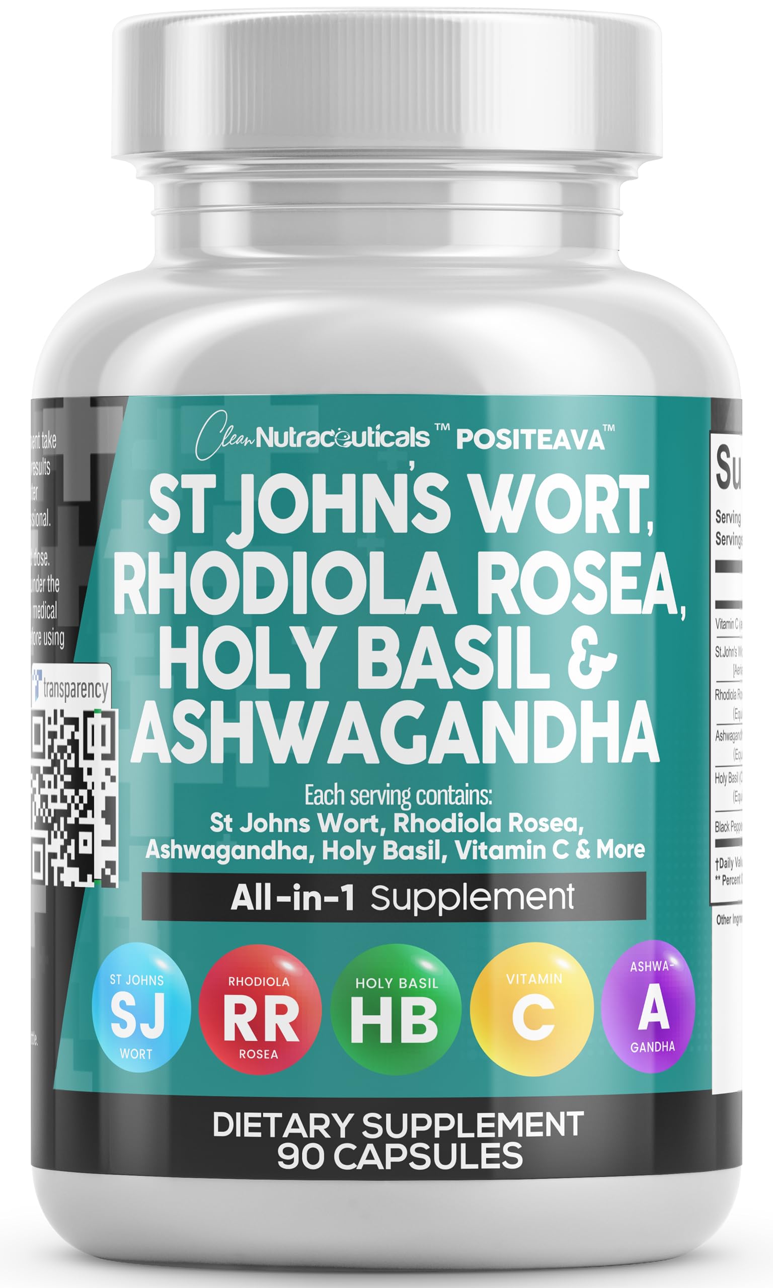 Clean Nutraceuticals Positeava bottle front showing mood support capsules.