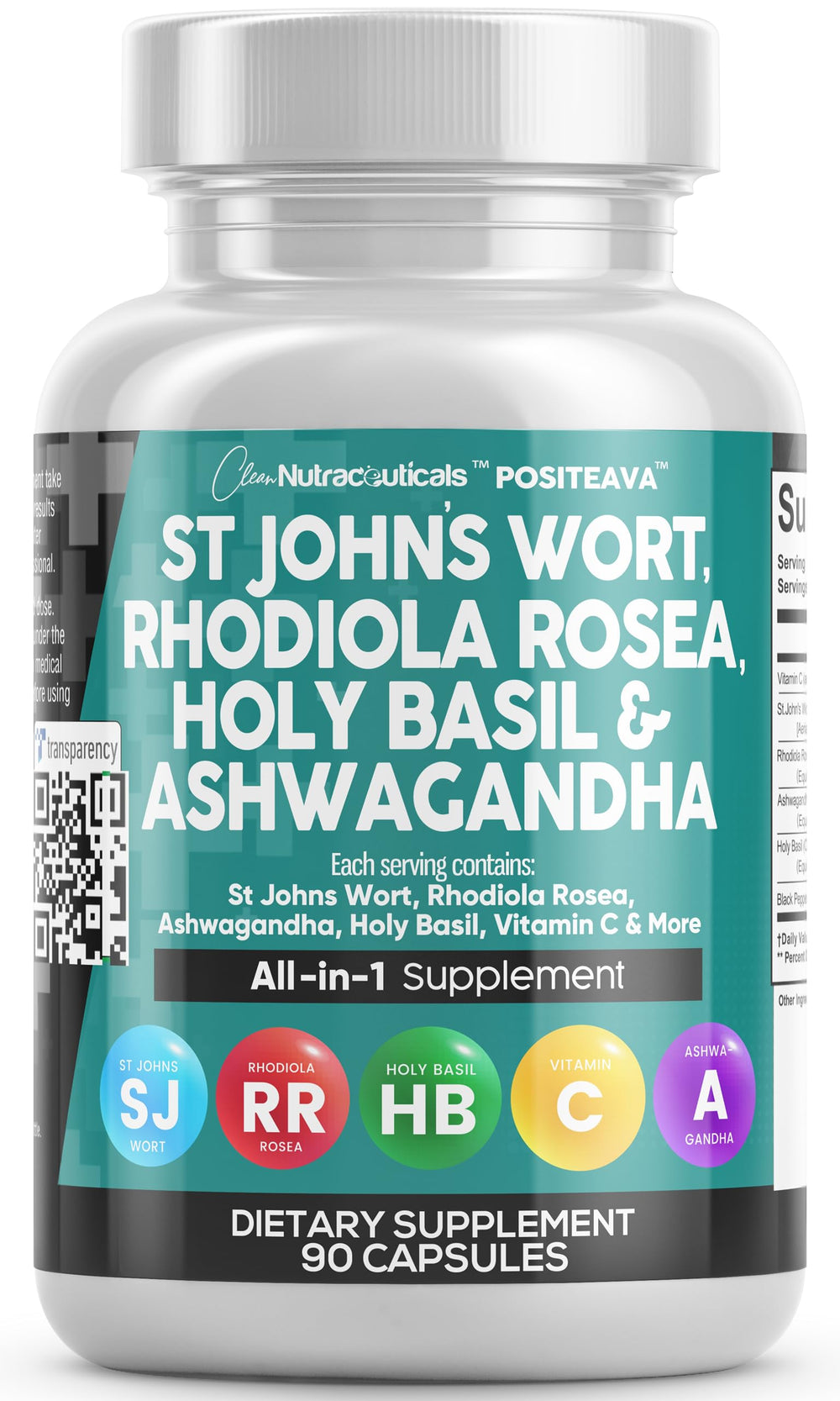 Clean Nutraceuticals Positeava bottle front showing mood support capsules.