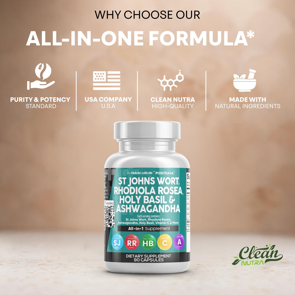 Full package view with bottle and label communicates comprehensive mood support.