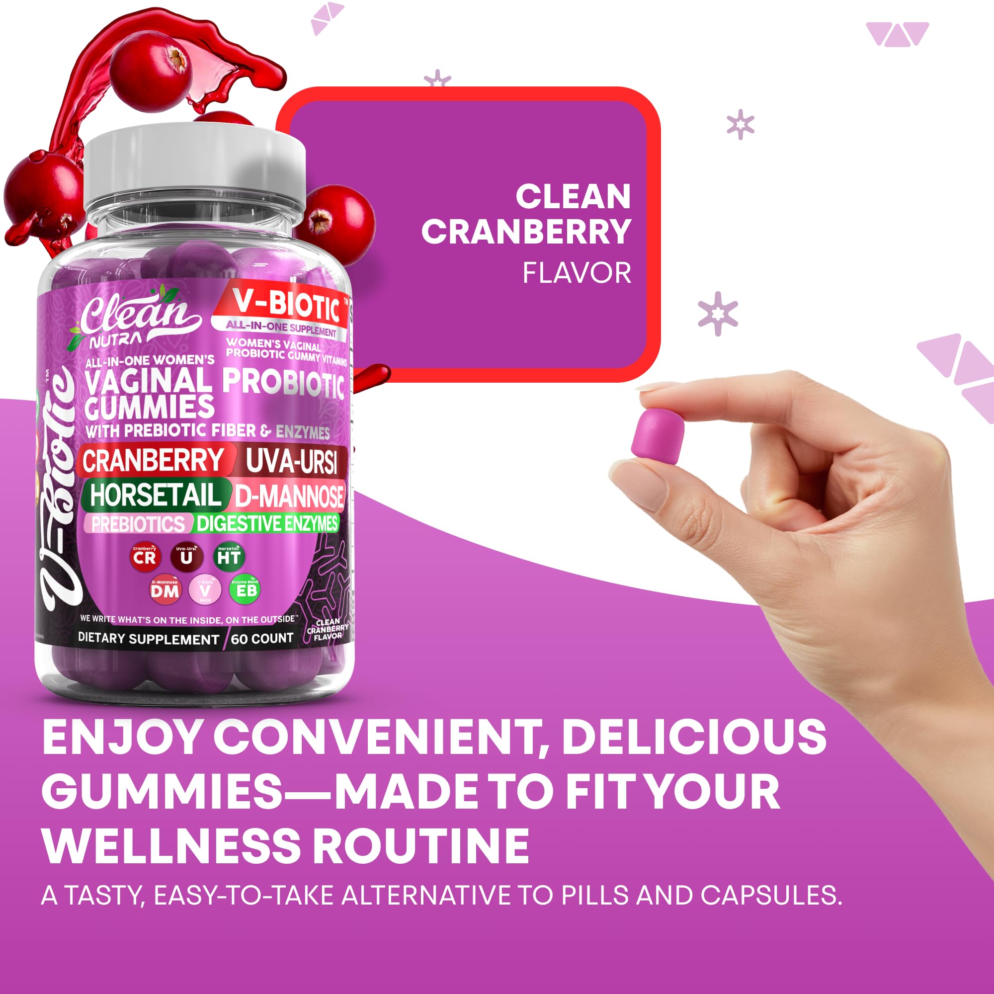 Clean Nutraceuticals Probiotic prebiotic blend gummies for gut flora and immune support.