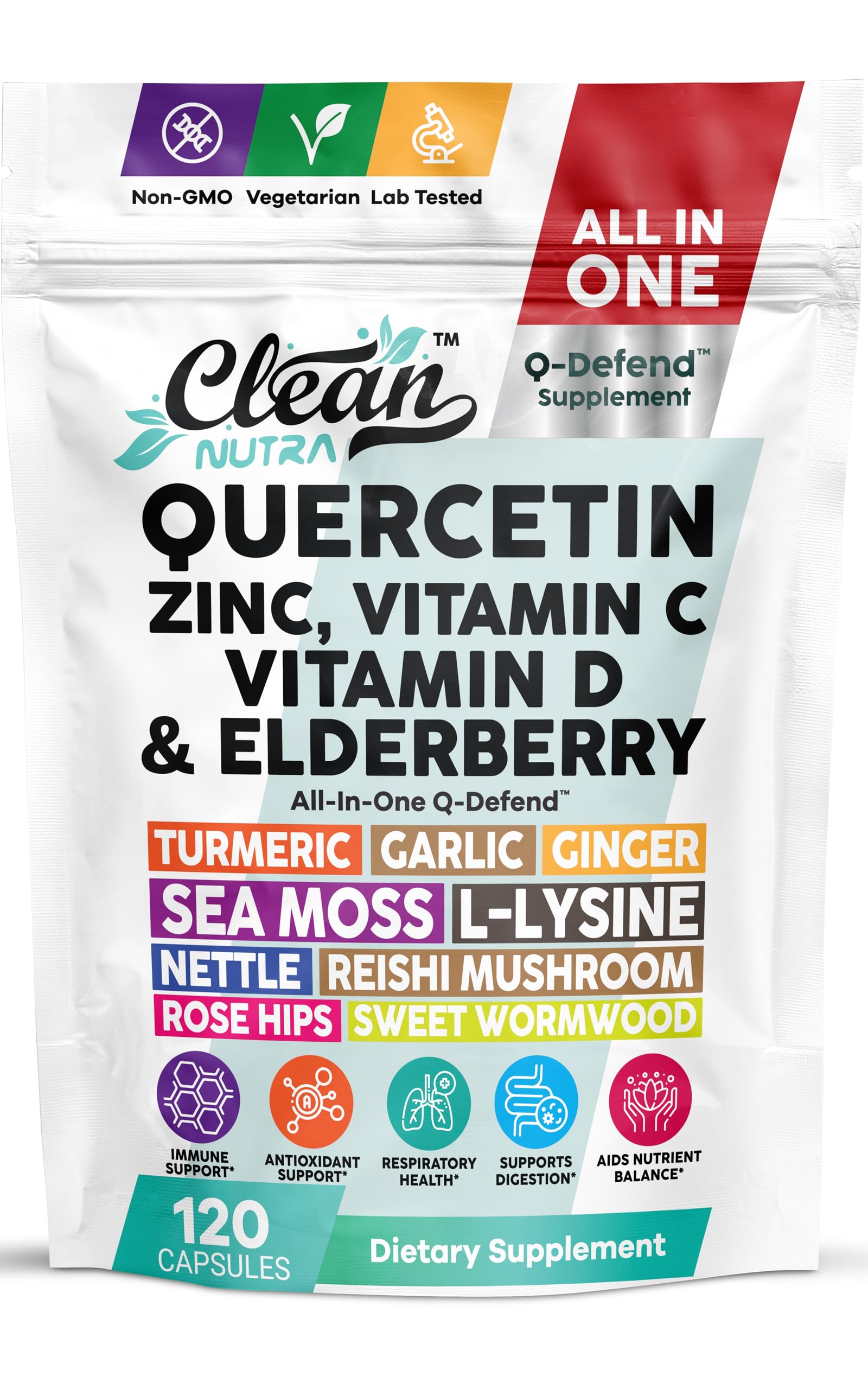 Clean Nutraceuticals Q Defend bottle front promotes daily immune support on the go.
