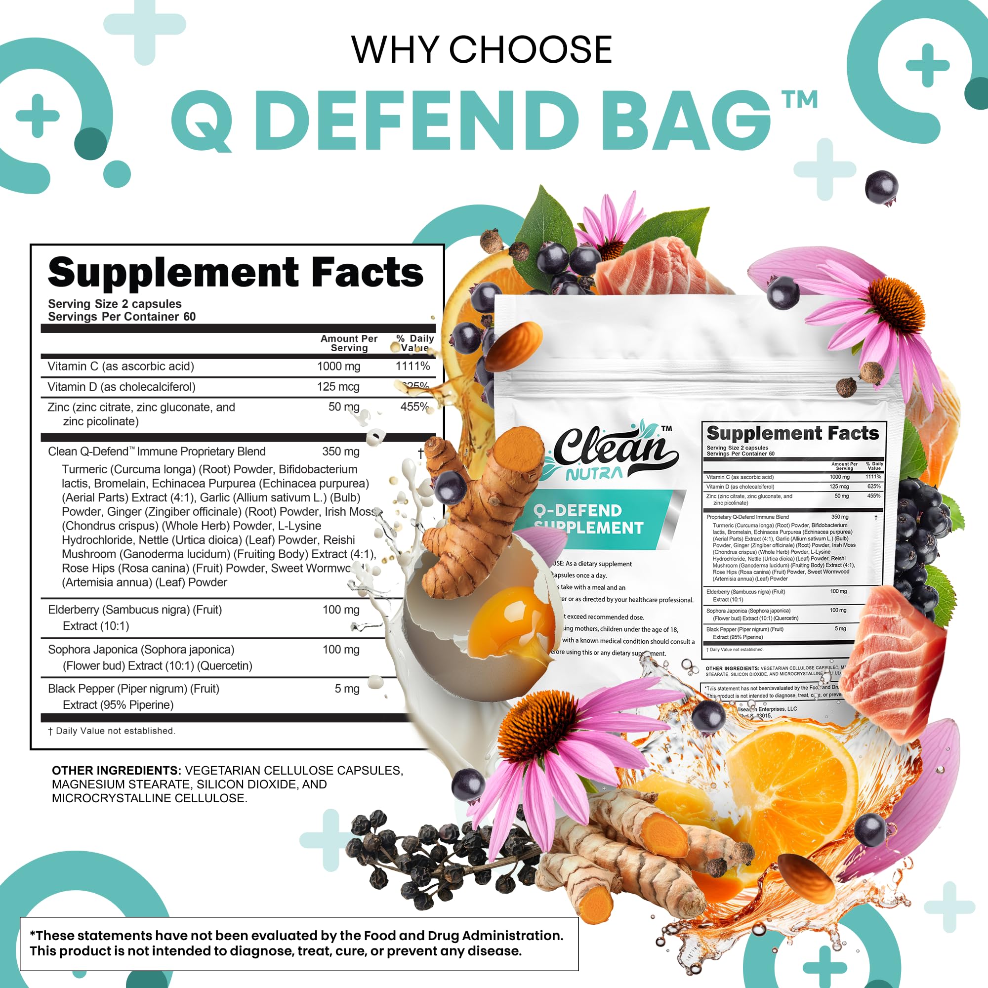 Clean Nutraceuticals Q Defend bottle side view suggests travel-friendly packaging and portability.