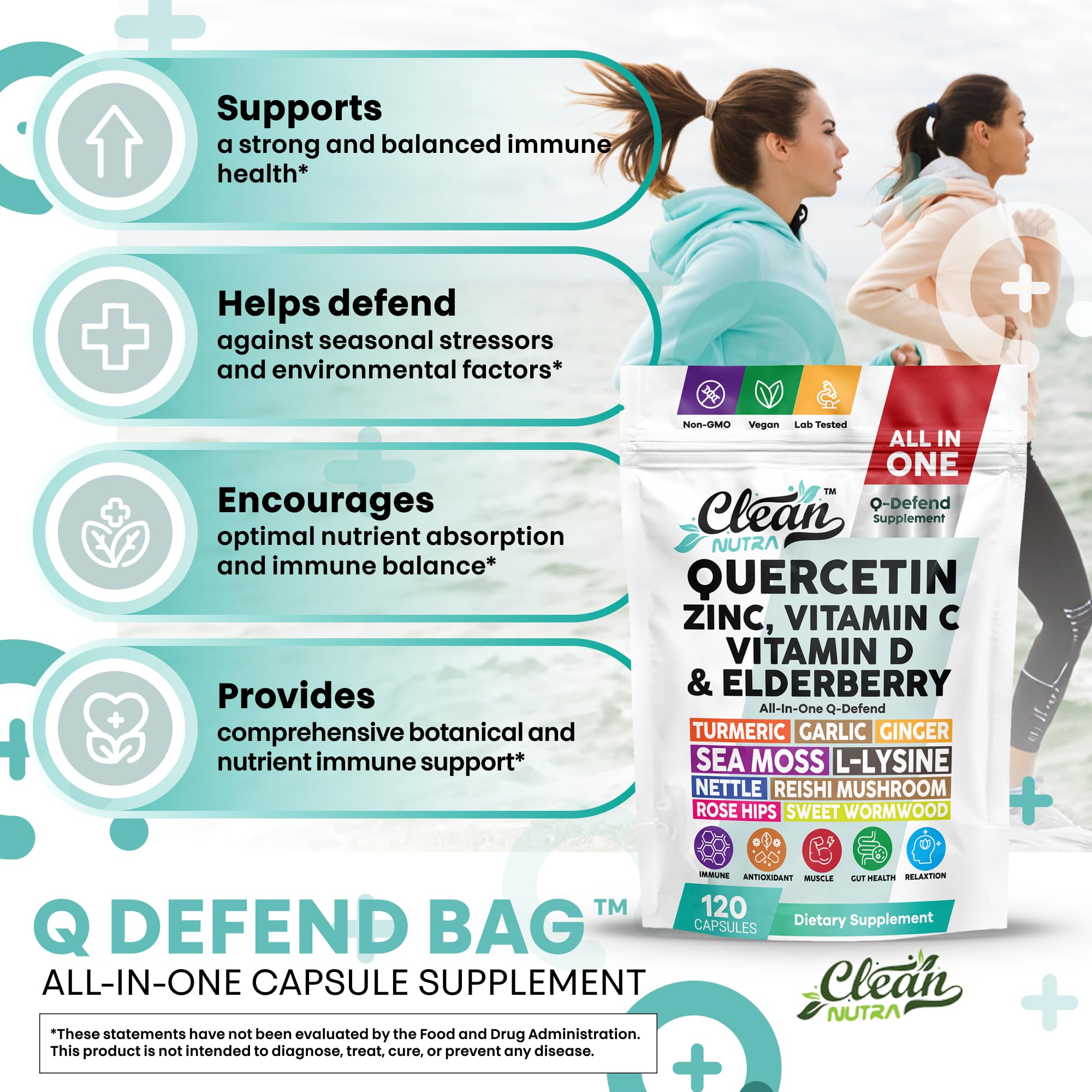 Clean Nutraceuticals Q Defend packaging with clear labeling helps informed selection.