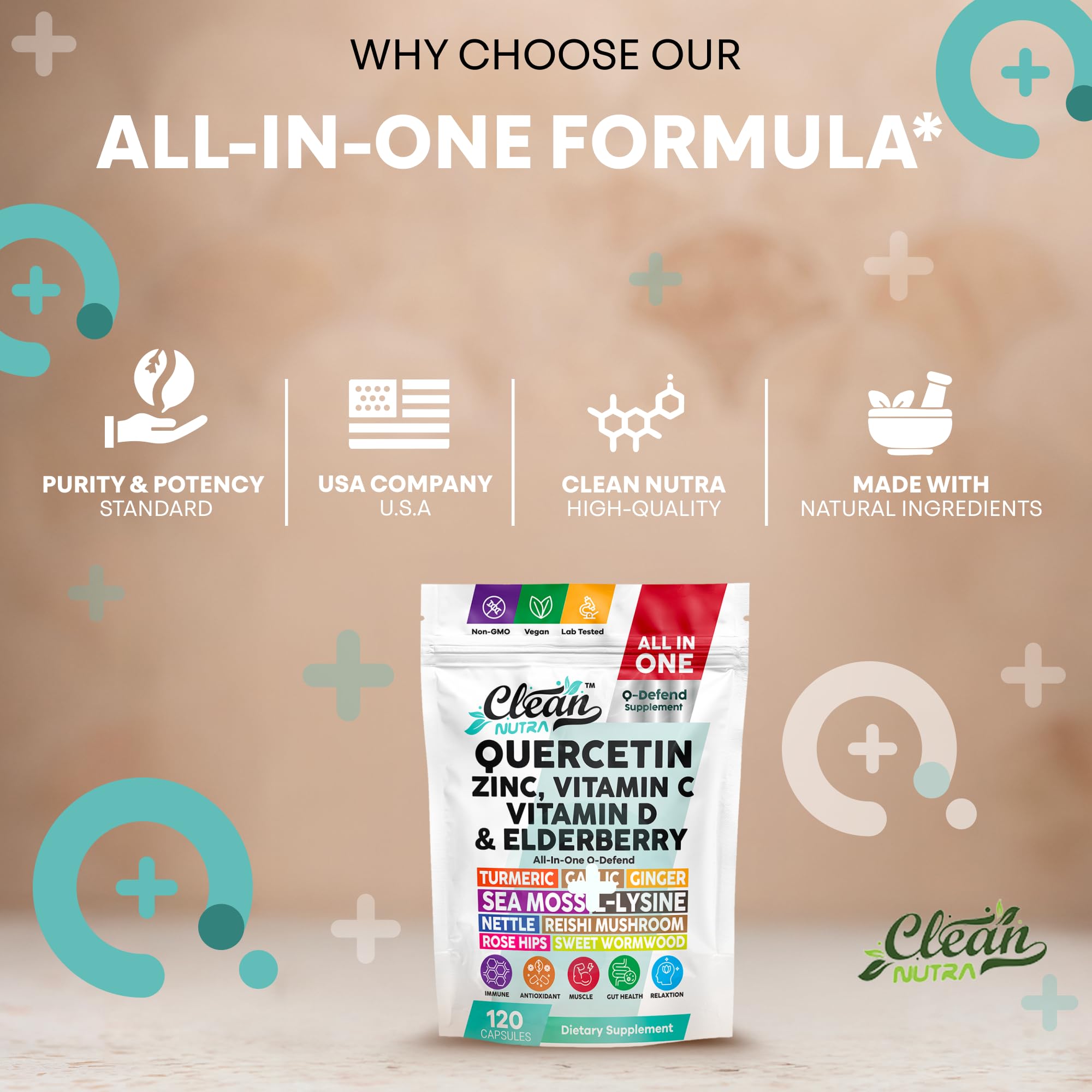 Clean Nutraceuticals Q Defend sea moss elderberry visual suggests natural immune support.