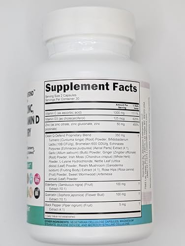 Clean Nutraceuticals Quercetin Zinc Vitamin C D Bromelain Elderberry label detail highlights ingredients