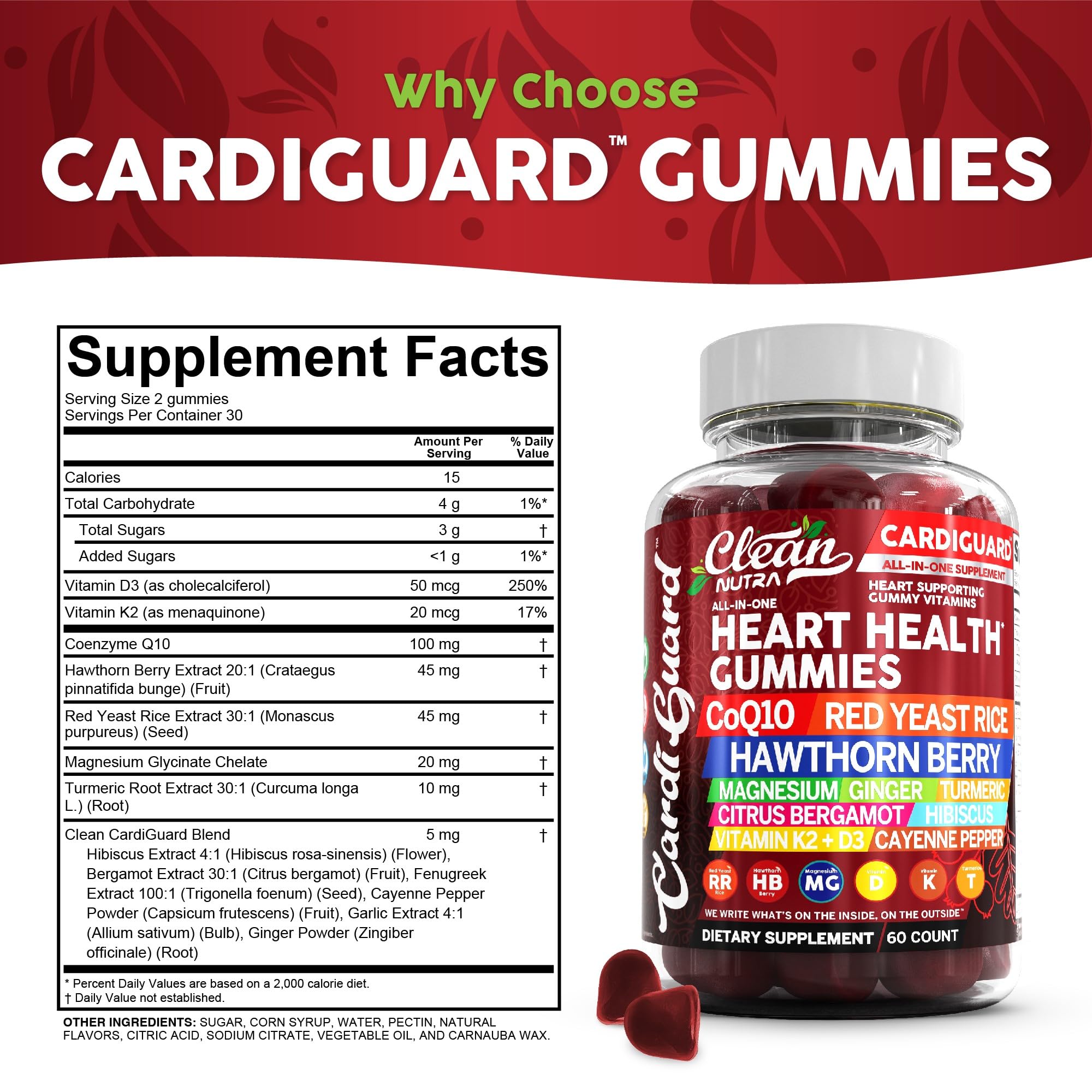 Clean Nutraceuticals Red Yeast Rice Gummies image highlighting a comprehensive supplement blend