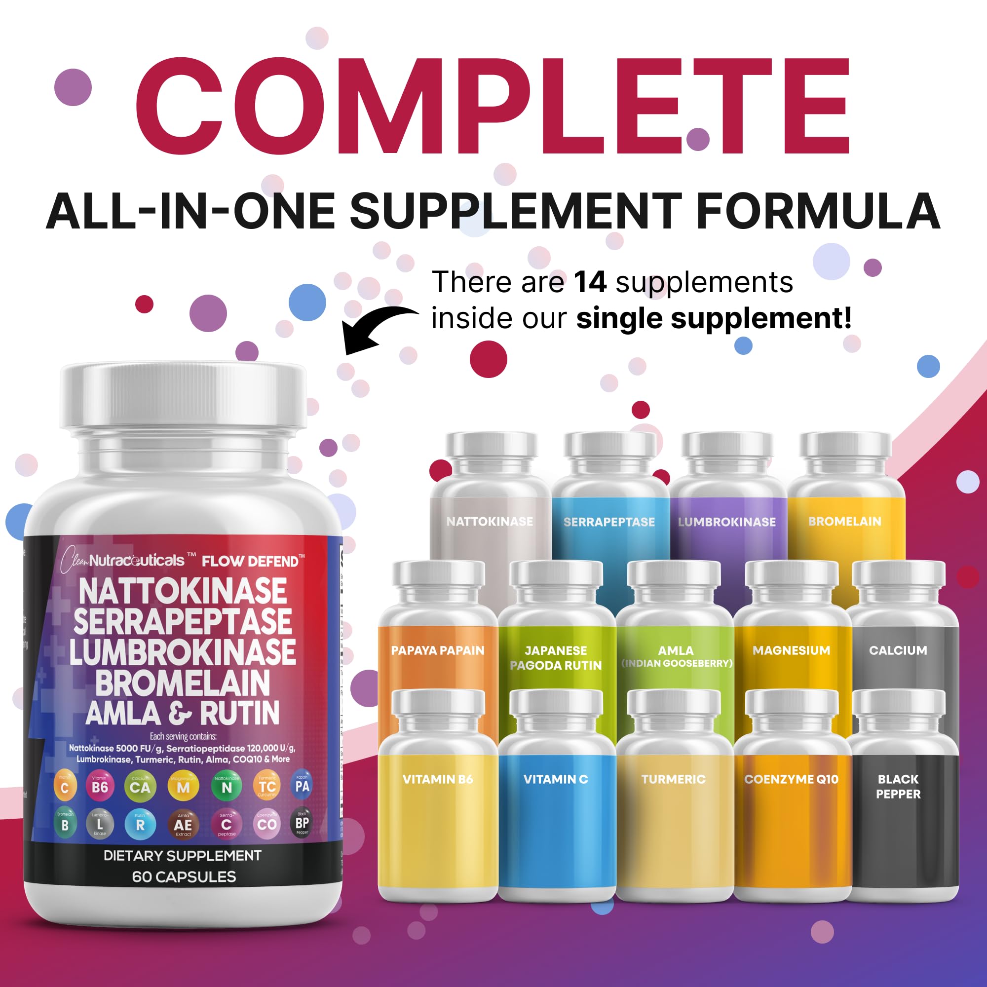 Clean Nutraceuticals serrapeptase capsules offering fibrinolytic enzyme blend.