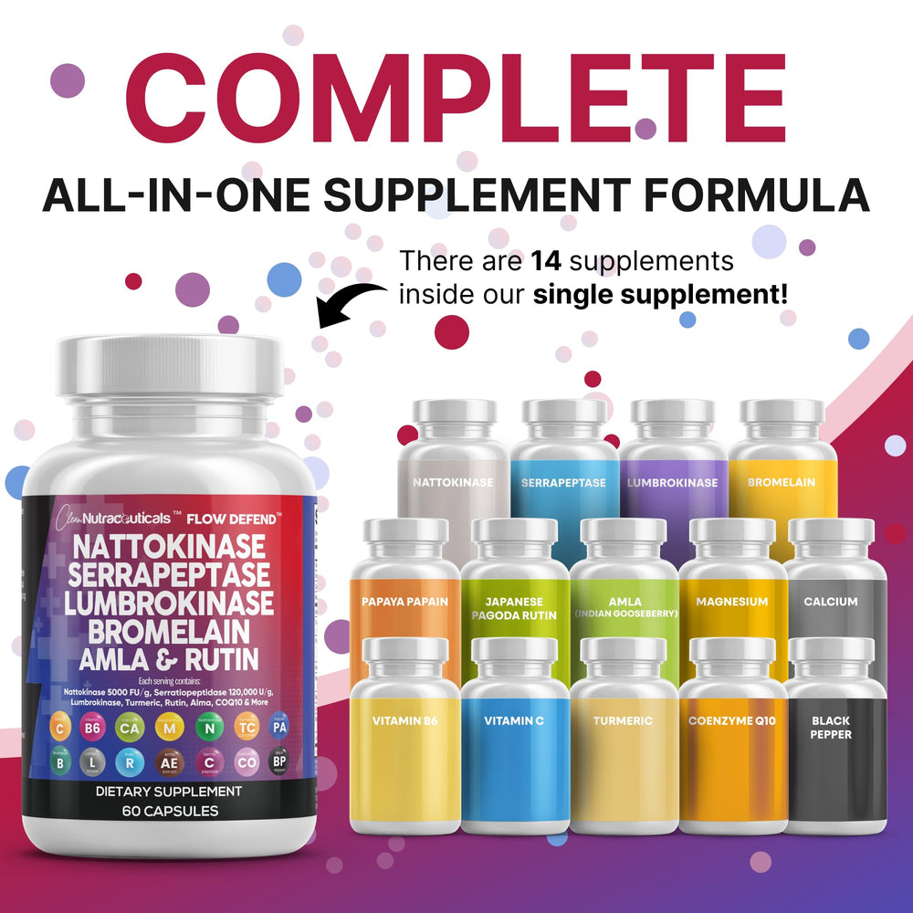 Clean Nutraceuticals serrapeptase capsules offering fibrinolytic enzyme blend.