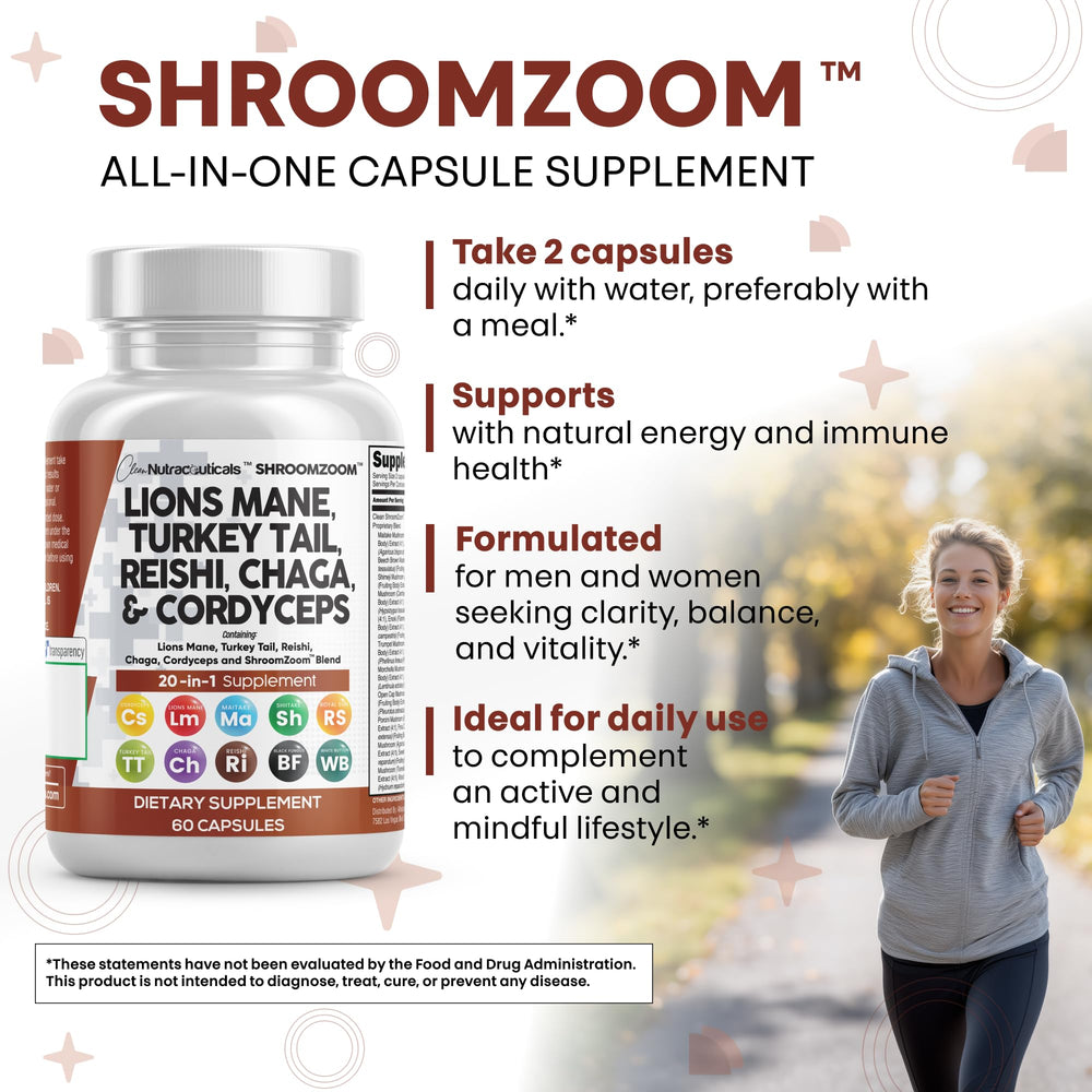 Clean Nutraceuticals shiitake-enoki-porcini spotlight emphasizes premium mushroom mix.