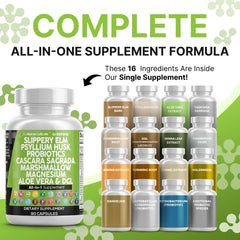 Clean Nutraceuticals slippery elm psyllium husk bottle label highlights active ingredients for gut balance.