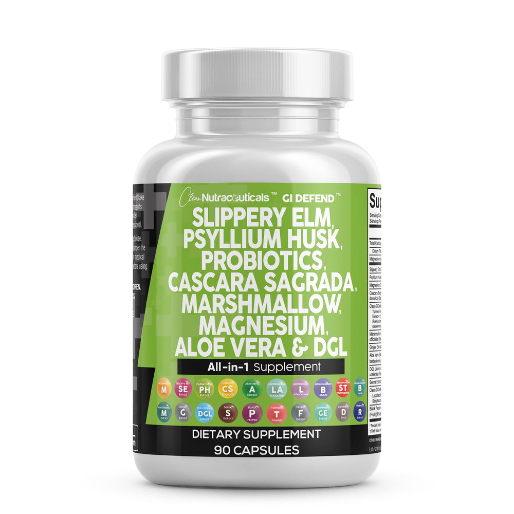 Clean Nutraceuticals slippery elm psyllium husk bottle for easy daily digestive support.