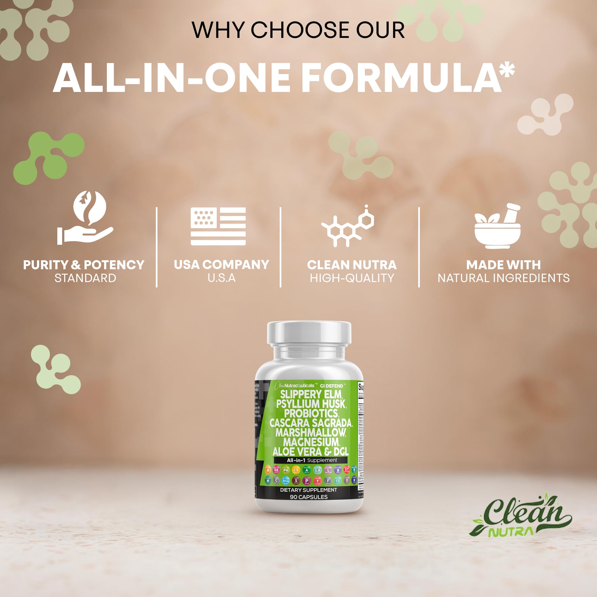 Clean Nutraceuticals slippery elm psyllium husk GMP seal signals quality.