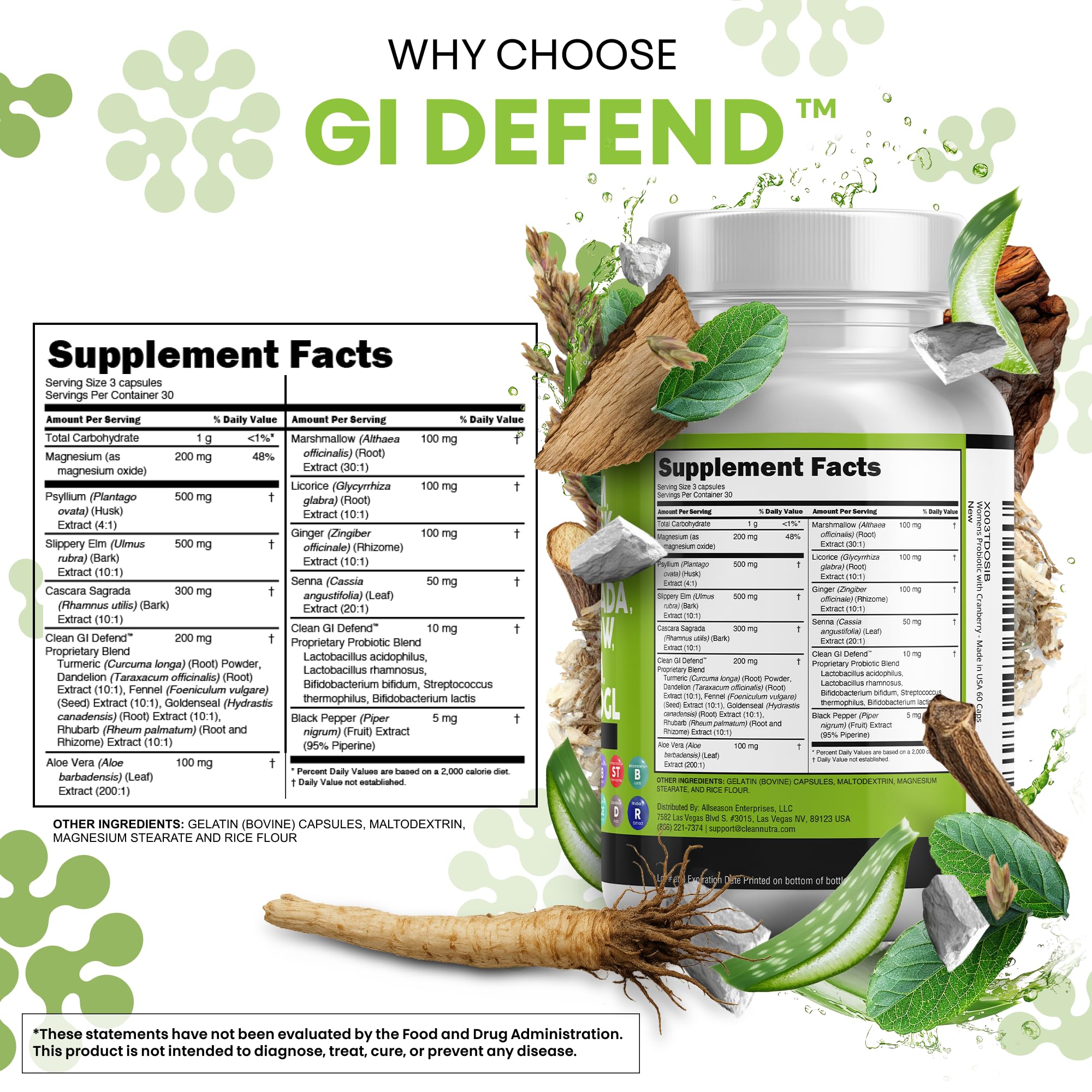 Clean Nutraceuticals slippery elm psyllium husk ingredients panel provides transparent ingredient details.