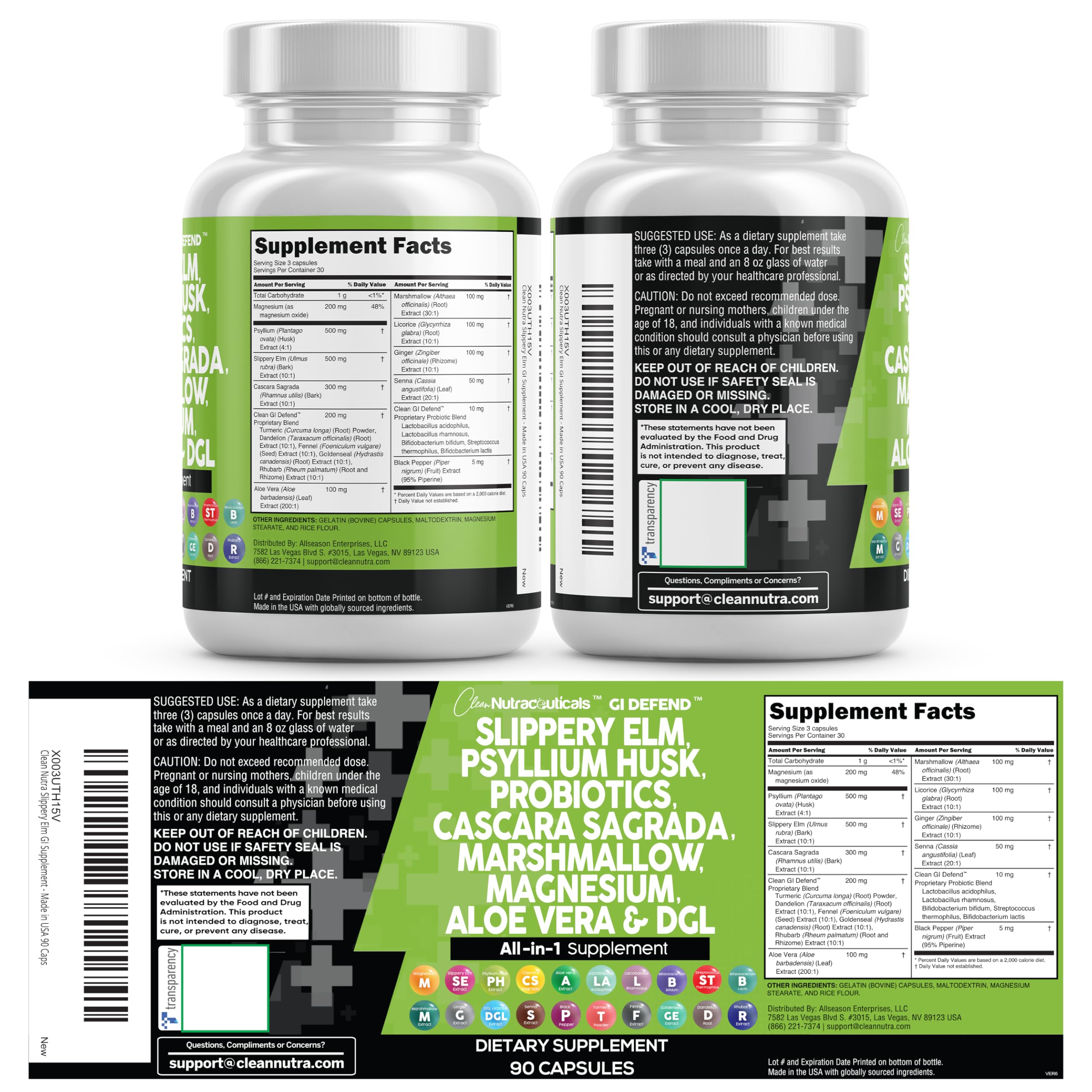 Clean Nutraceuticals slippery elm psyllium husk nutrition-panel close-up.