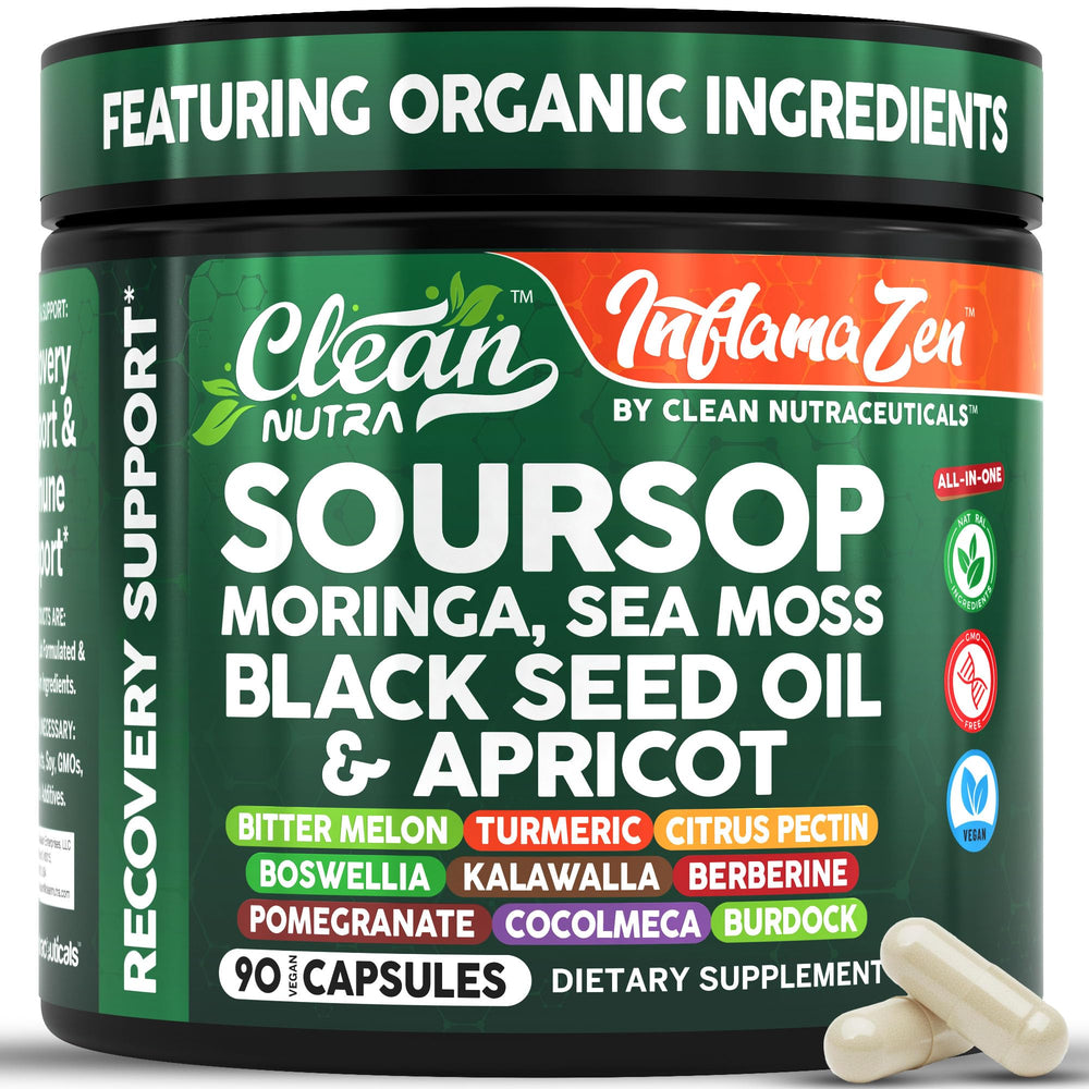 Clean Nutraceuticals Soursop bottle with capsules for antioxidant support.