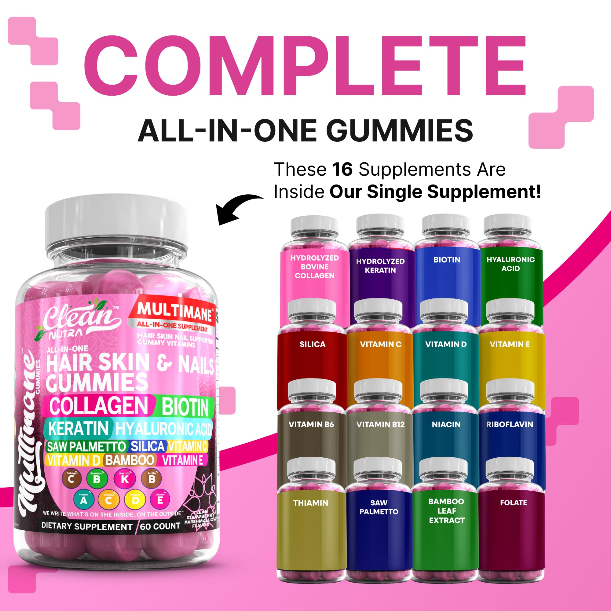 Clean Nutraceuticals Strawberry Marshmallow flavor gummies for tasty daily beauty support.