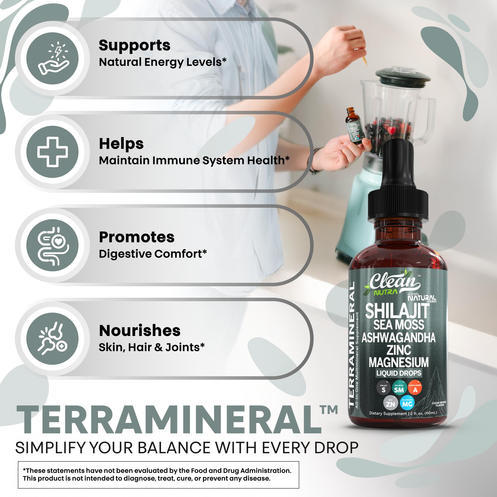 Clean Nutraceuticals Terra Mineral zinc bottle promoting immune support and balance