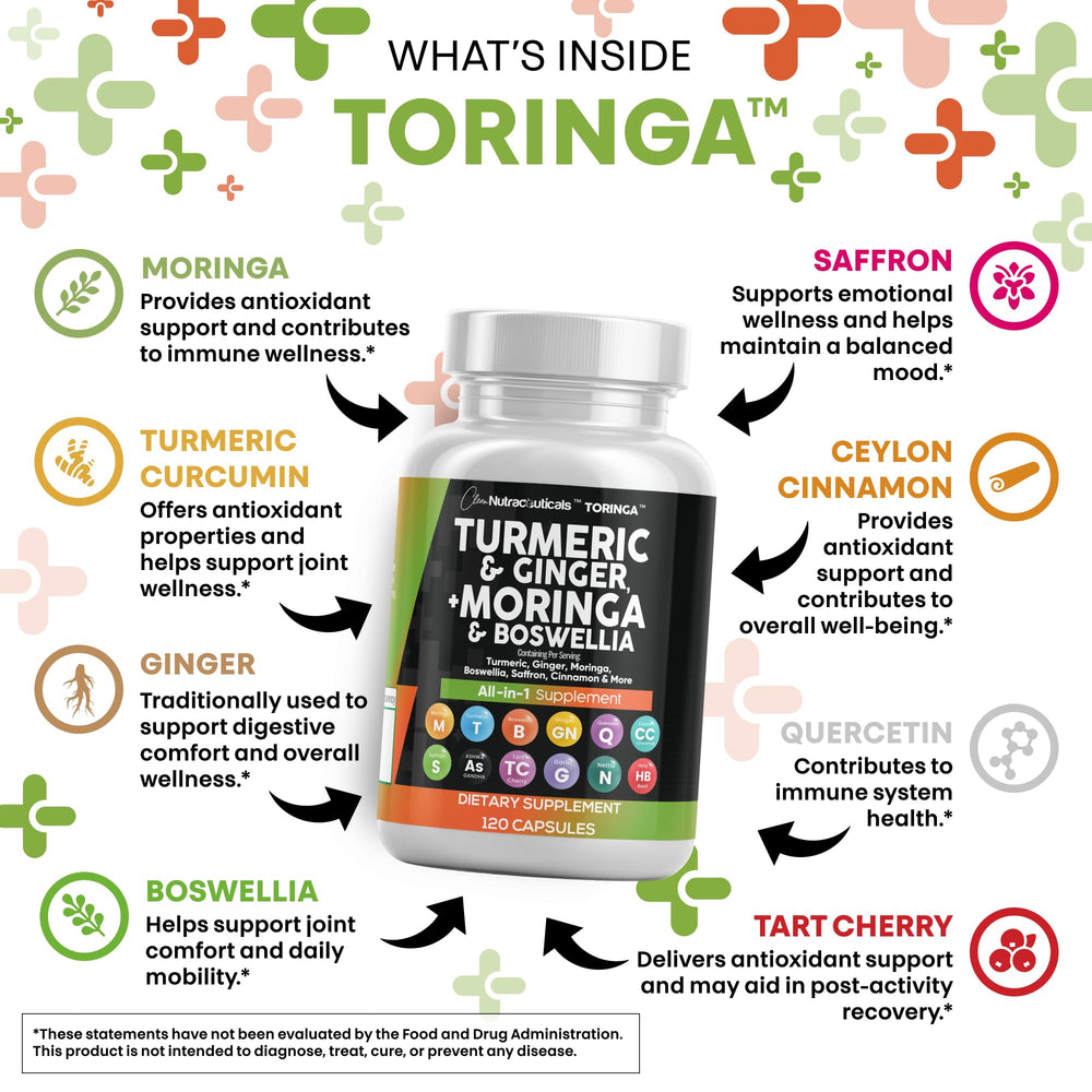 Clean Nutraceuticals turmeric-curcumin with black pepper ginger capsules on display.