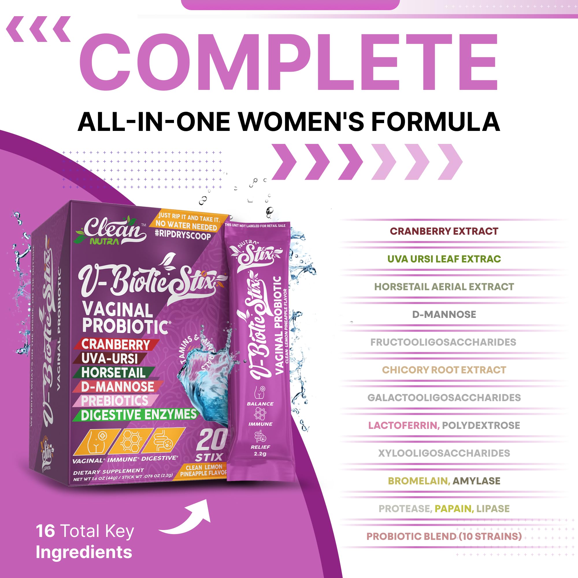 Clean Nutraceuticals V-Biotic STIX pack view on travel-ready packaging