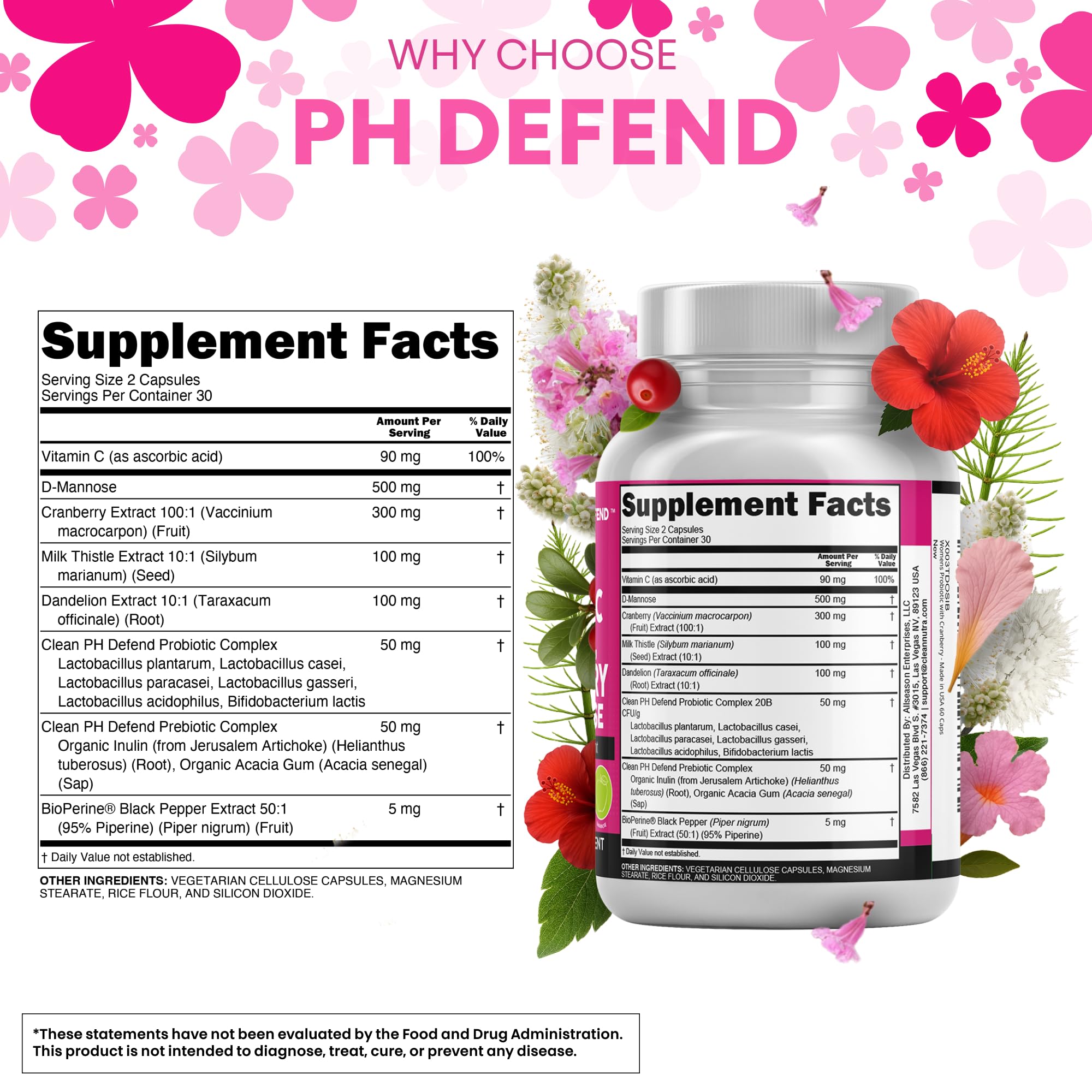 Cranberry and D-Mannose elements in Clean Nutraceuticals Vaginal Probiotics for urinary support
