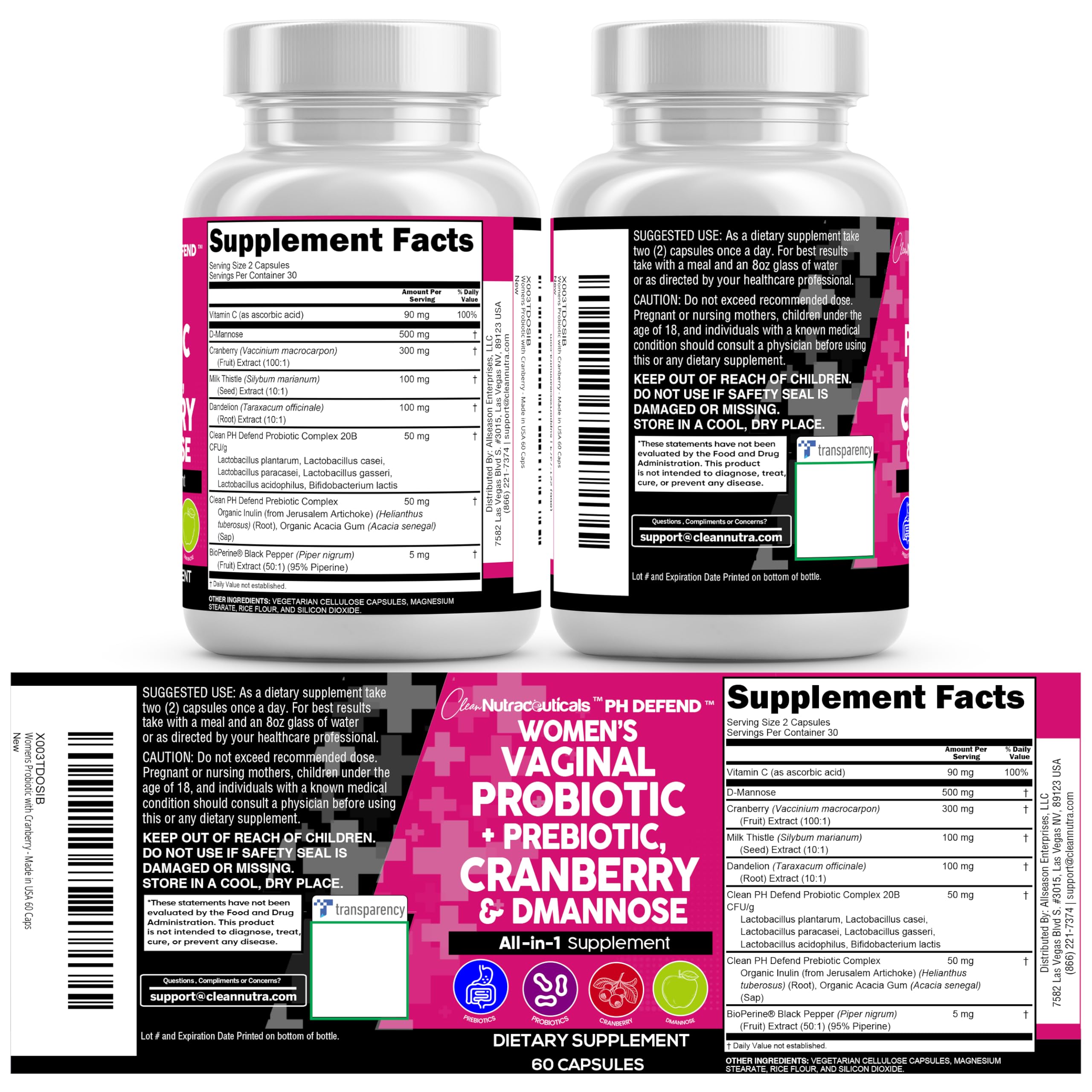 No added sugars in Clean Nutraceuticals Vaginal Probiotics packaging