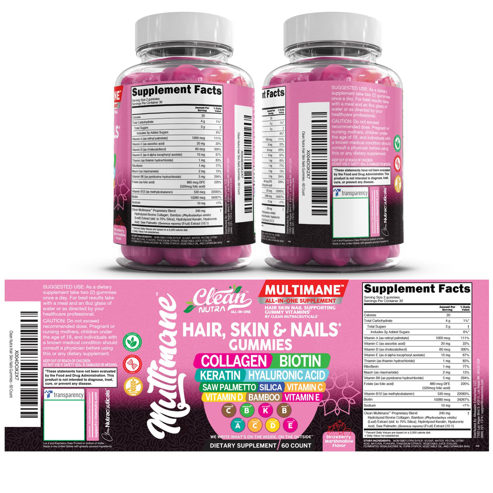 Clean Nutraceuticals Vegan gummies full packaging shot, plant-based beauty vitamin.