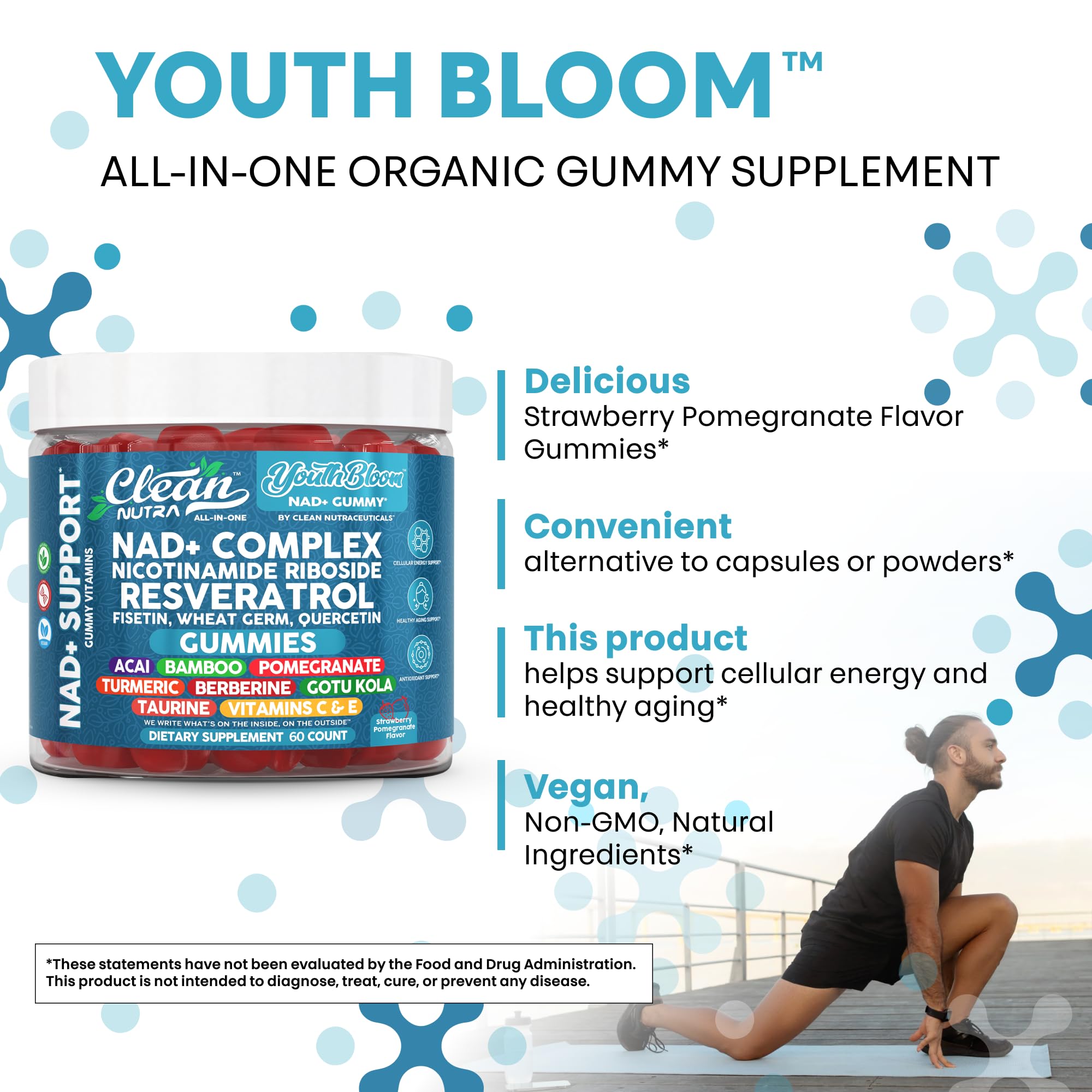 Youth Bloom packaging display for everyday energy support.