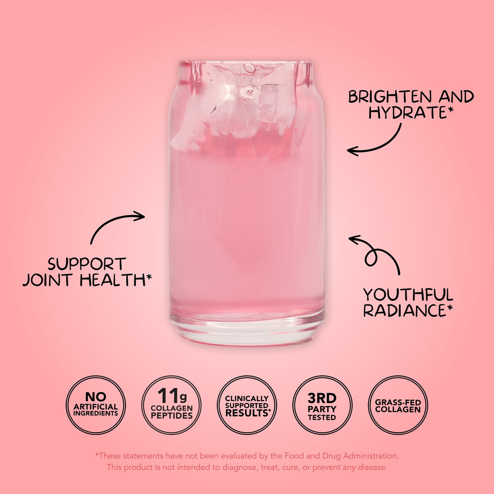 Clean Simple Eats Beauty Blend pouch shows hyaluronic acid and clean ingredients for skin and hair care.