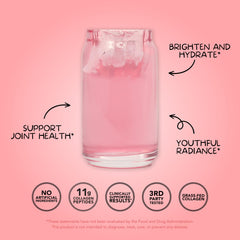 Clean Simple Eats Beauty Blend pouch shows hyaluronic acid and clean ingredients for skin and hair care.