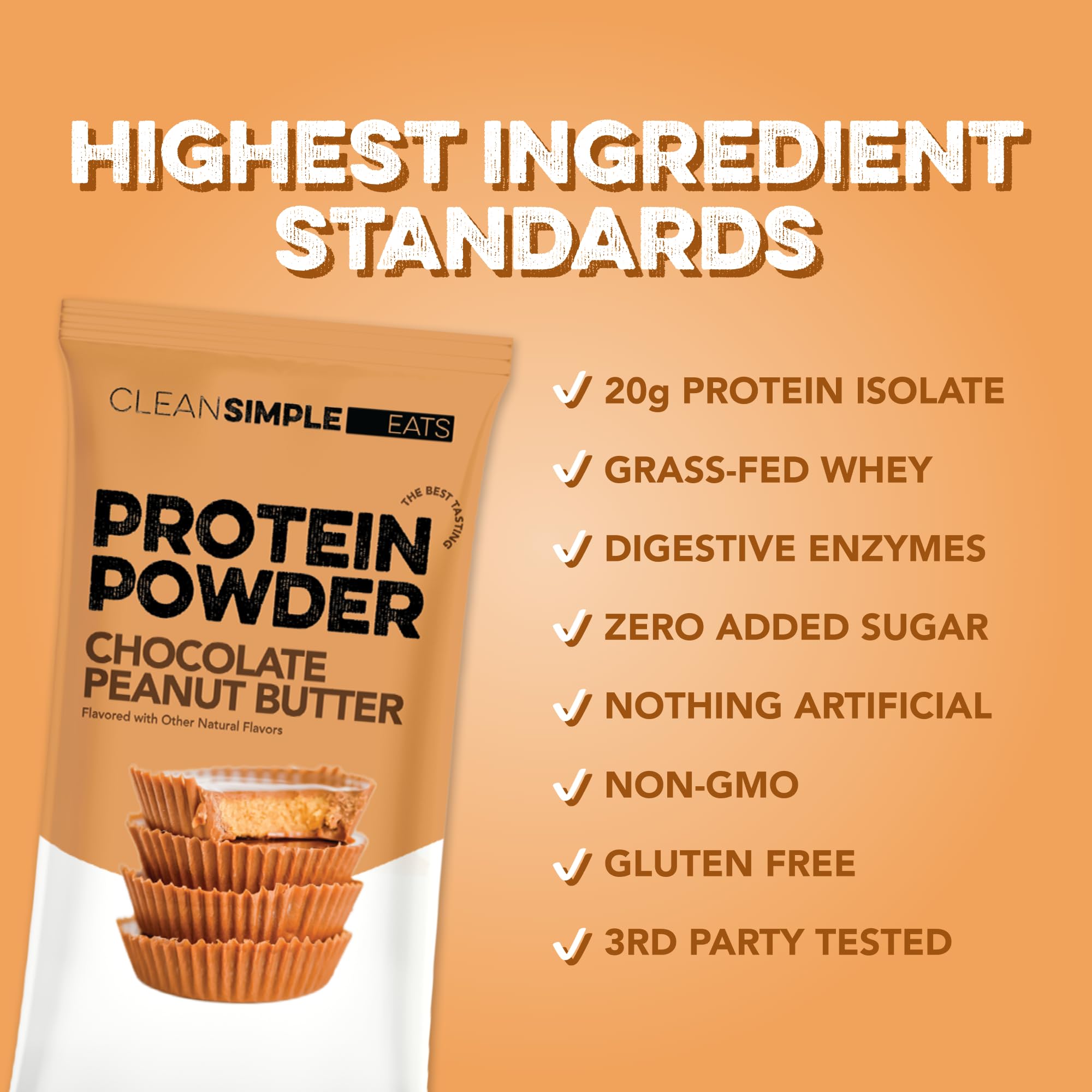 Bag of Clean Simple Eats grass-fed whey protein showing quality source