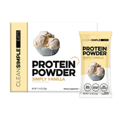 Clean Simple Eats whey vanilla stick pack for convenient protein on the go.