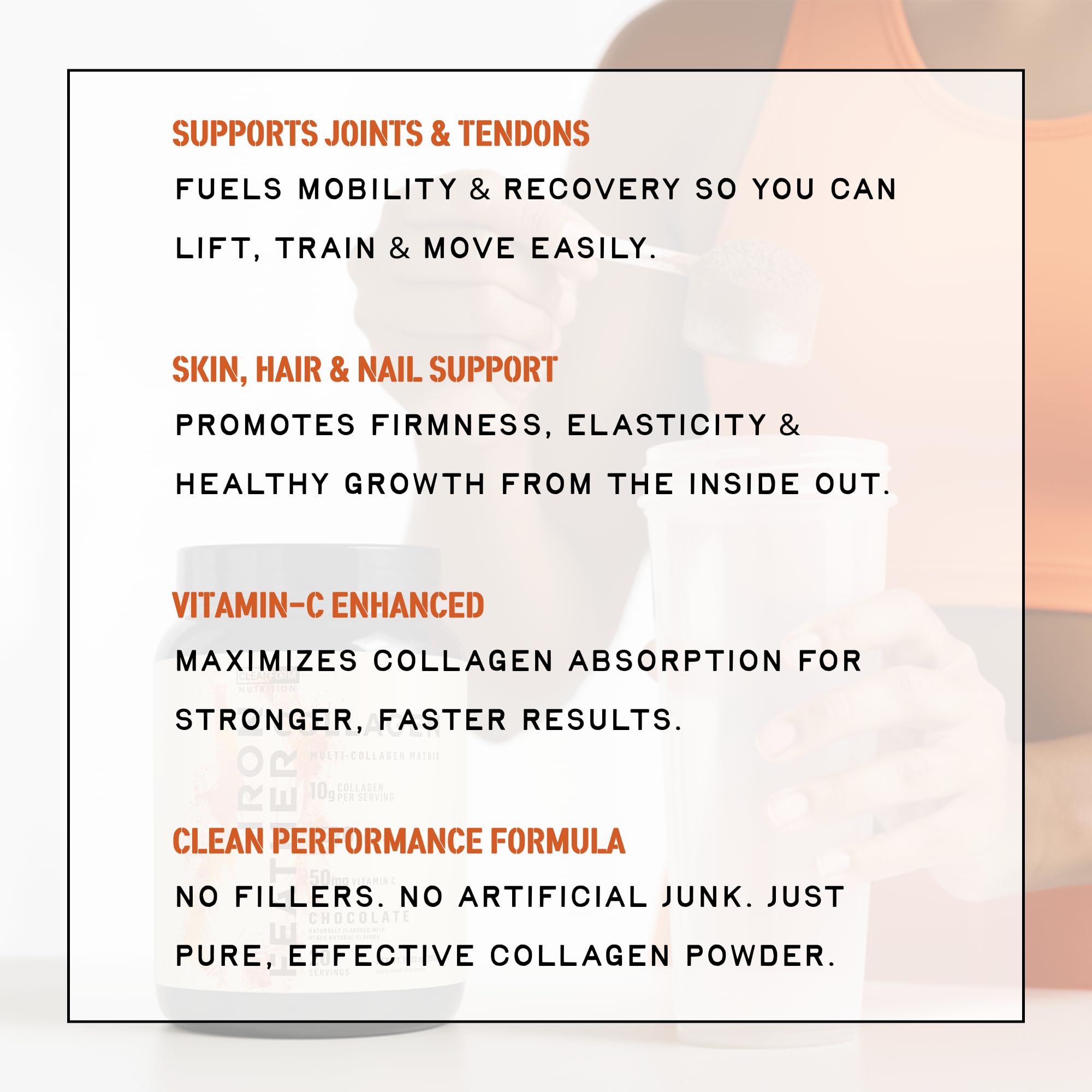 Product label close-up emphasizing vitamin C and collagen types.