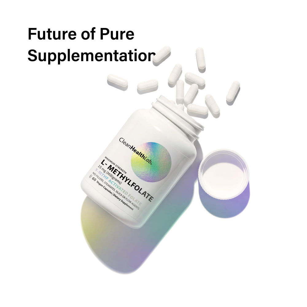 Close-up of CleanHealthLab bottle label showing minimalist packaging.
