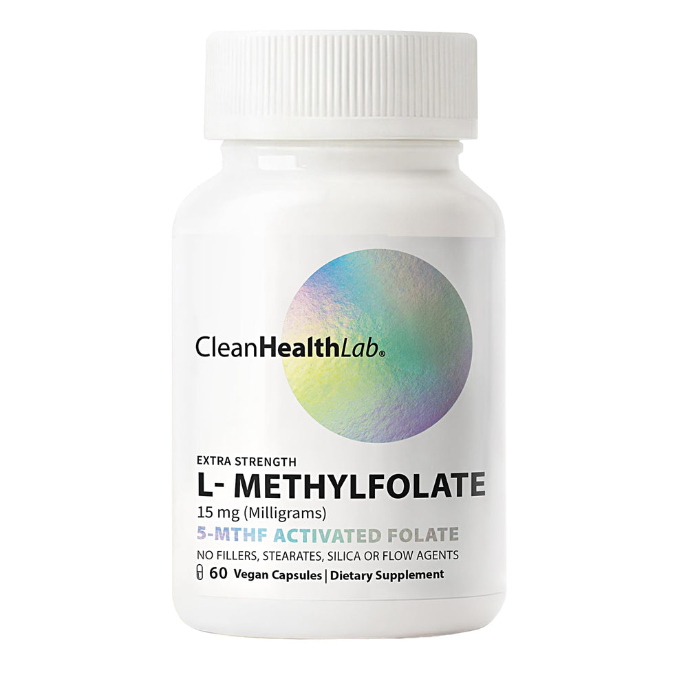 CleanHealthLab L-Methylfolate 15mg bottle with a pure, filler-free formula.