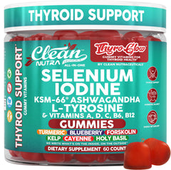 Clean Nutra ThyroGlow gummies bottle front for daily thyroid support.