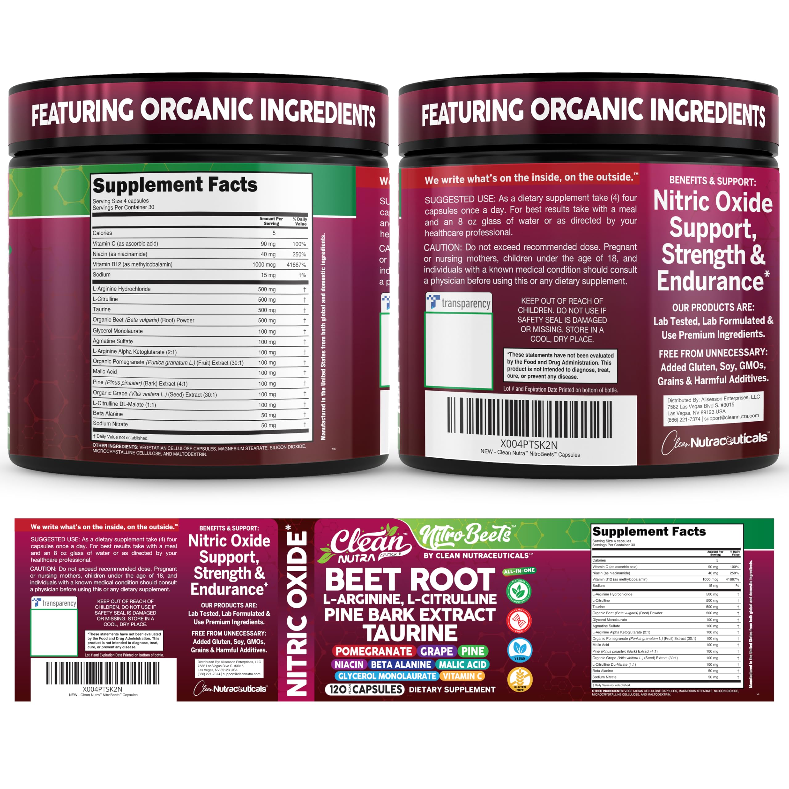 Clean Nutra vegan capsules arranged with glass suggests convenient daily use