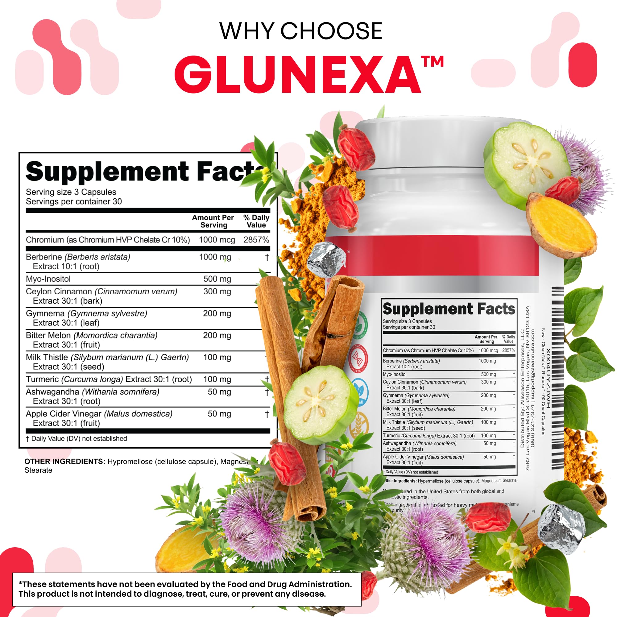 Glunexa bitter melon capsules image underscoring botanical blend