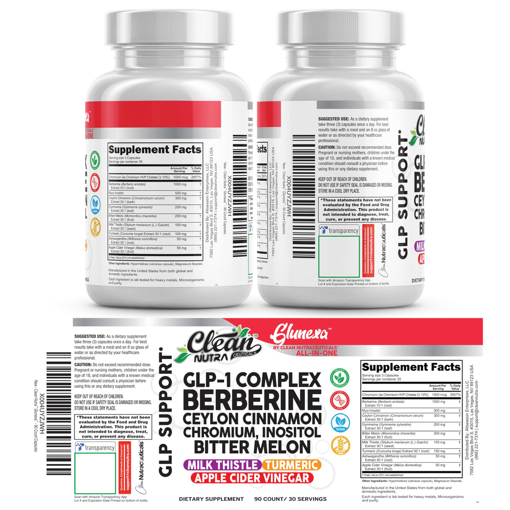 Glunexa myo-inositol chromium capsules on blister pack for daily use