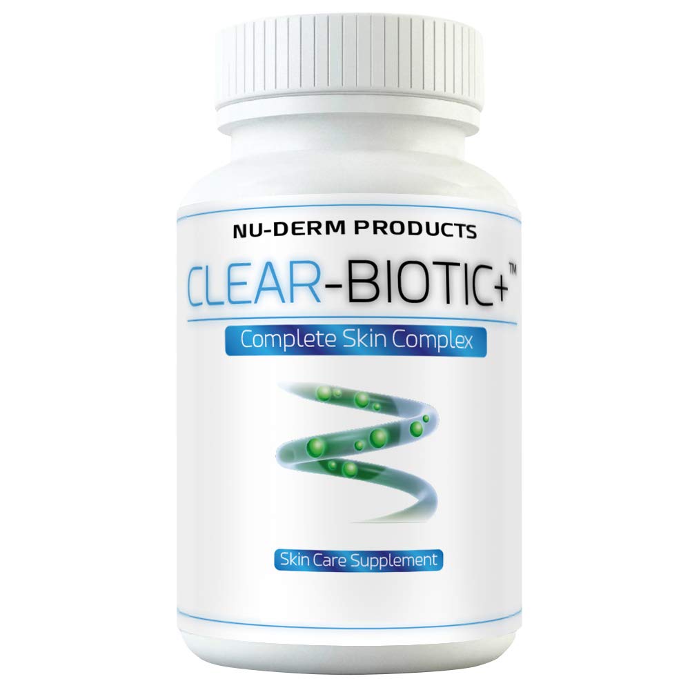 Clear-Biotic acne bottle front shows probiotic formula for clearer skin