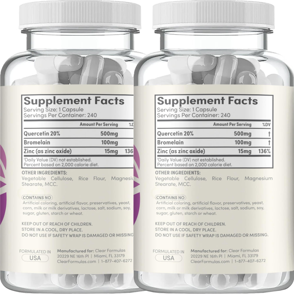 Label detail on Clear Formulas bottle highlighting quality standards