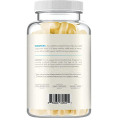 Close-up of Clear Formulas CoQ10 capsules showing easy swallow design